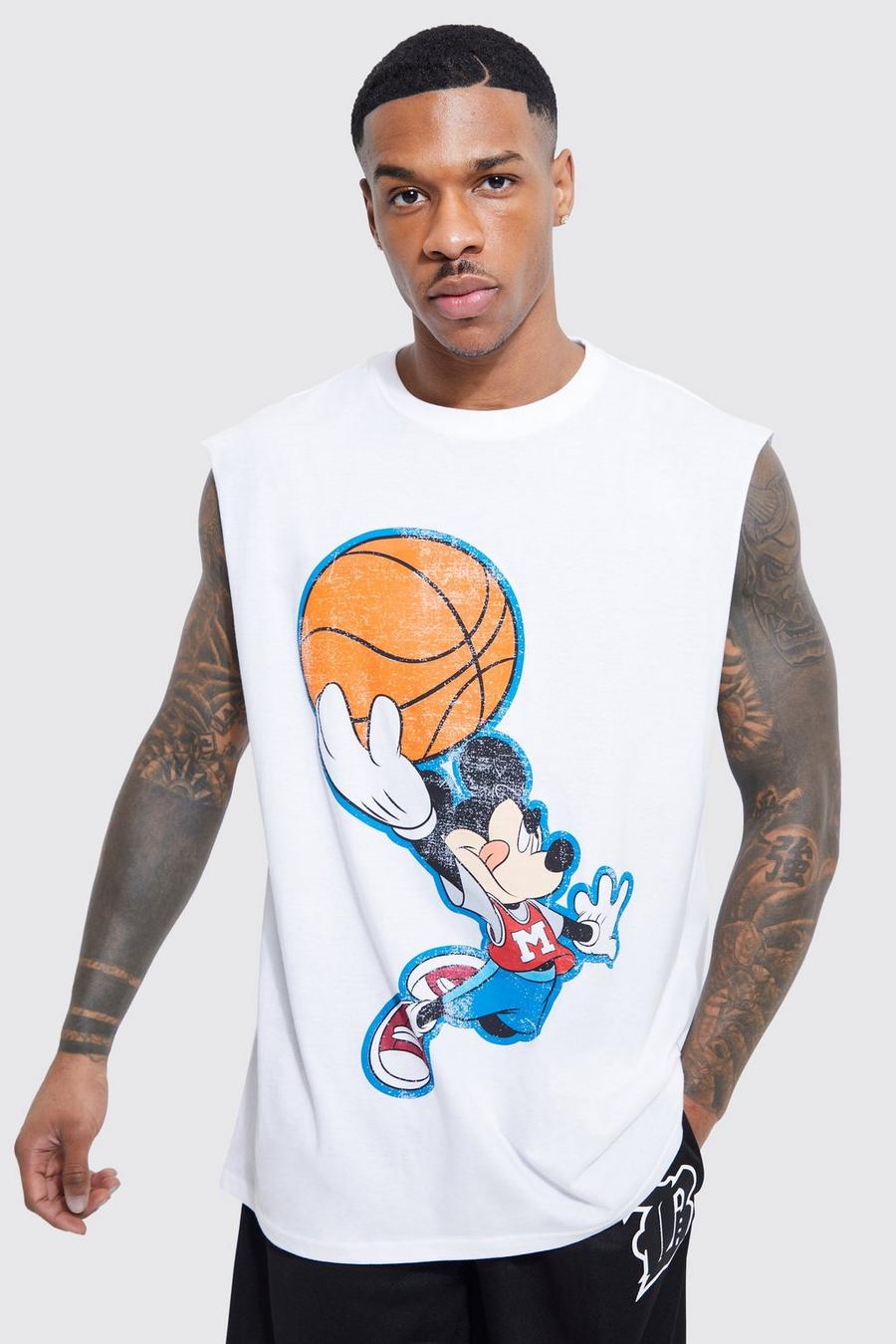 White Oversized Mickey Mouse License Tank image number 1