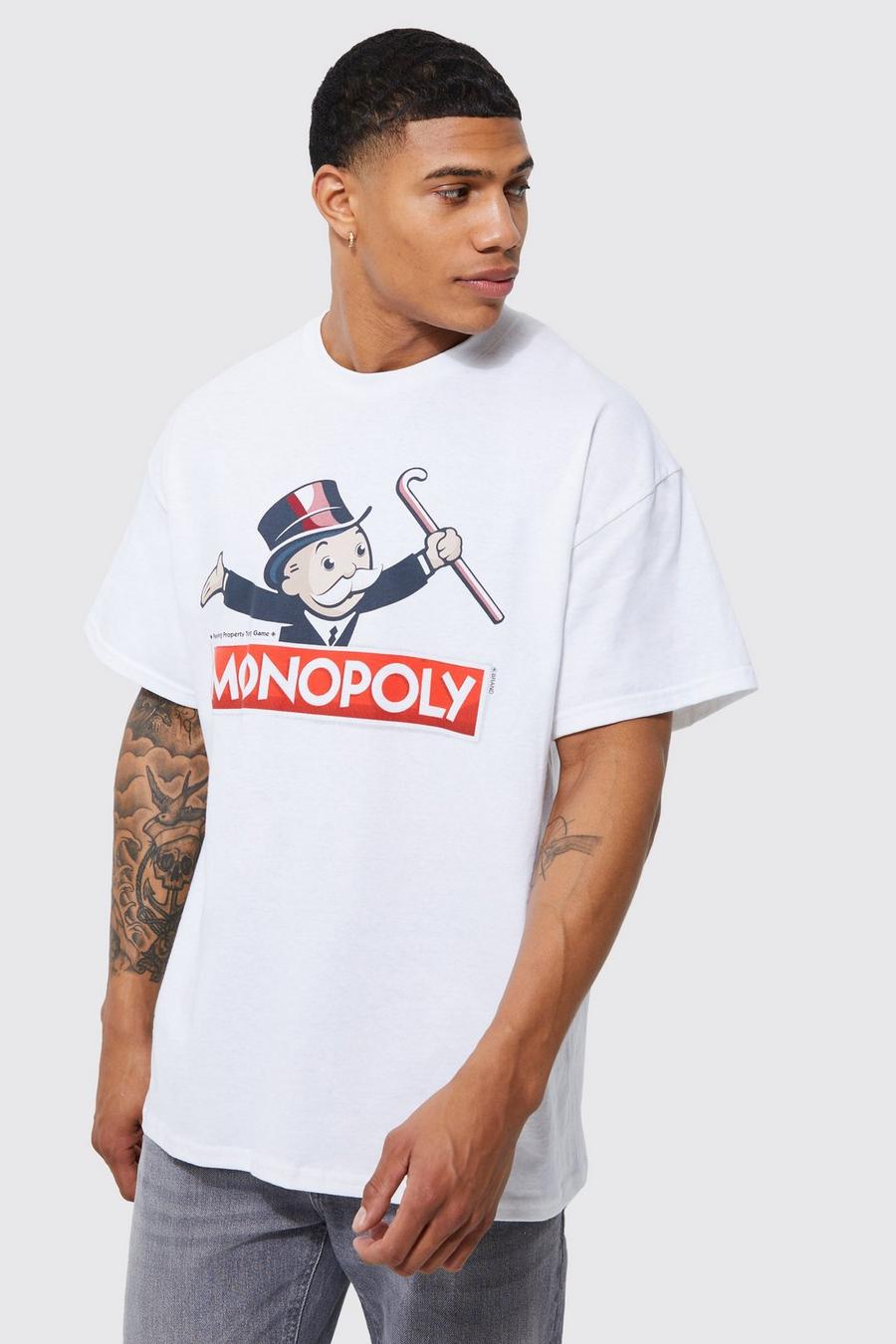 Oversize T-Shirt mit lizenziertem Monopoly-Print, White image number 1