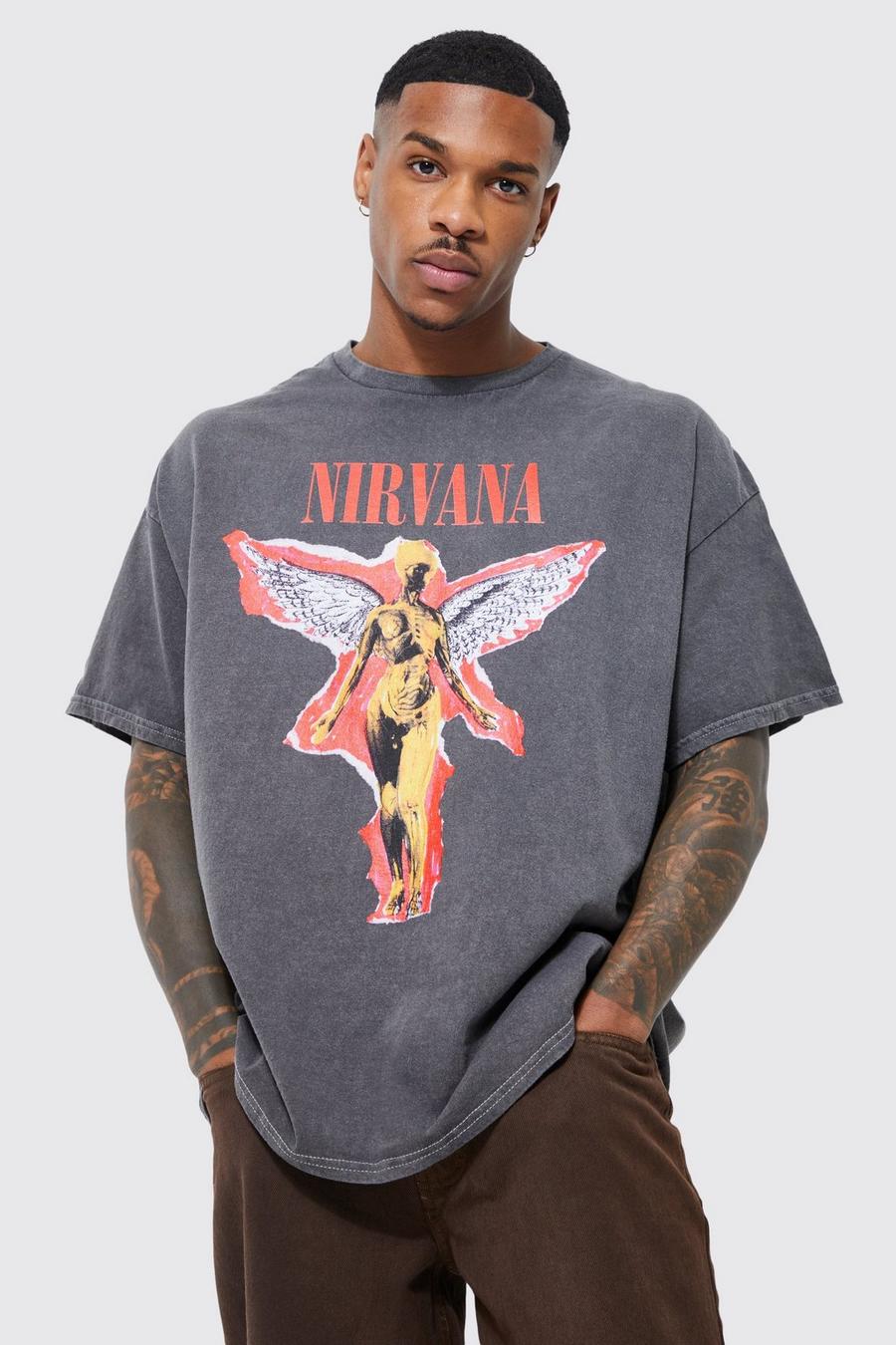 Oversize T-Shirt mit Nirvana-Print , Charcoal grau