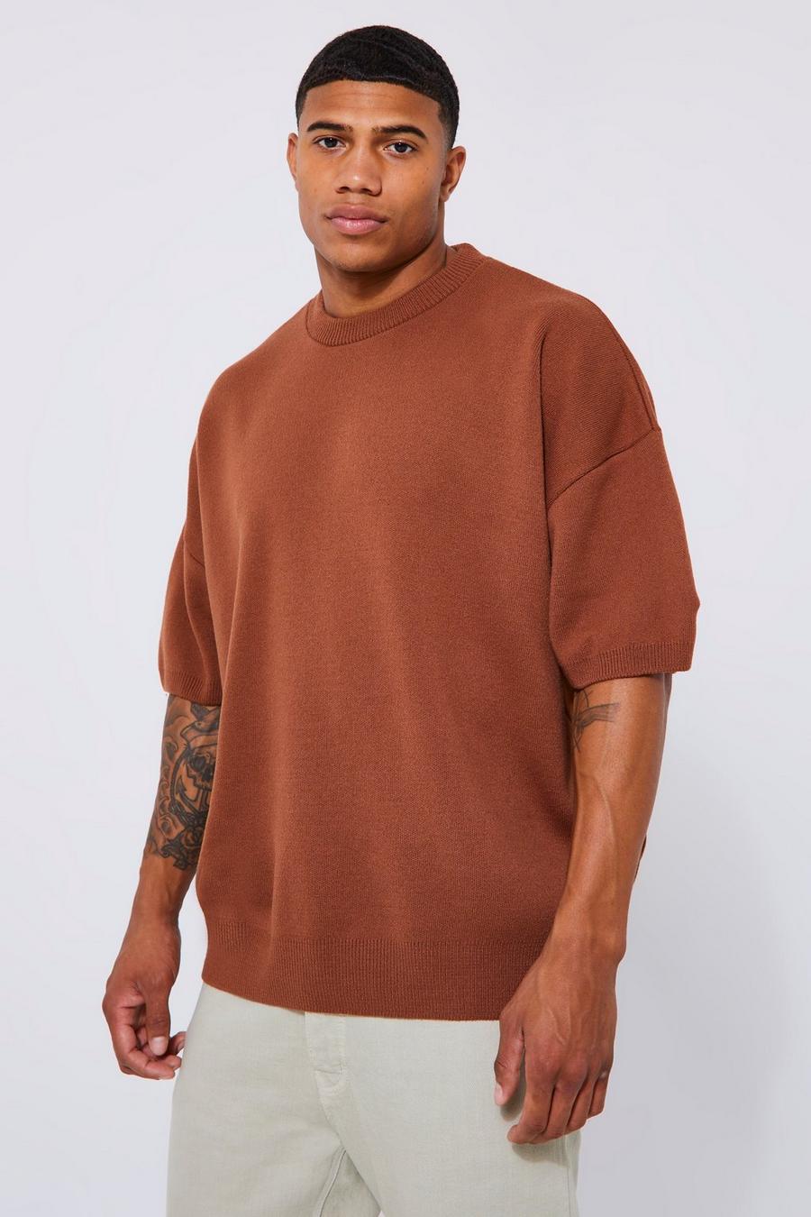 Burnt orange Oversized Drop Shoulder Knitted T-shirt