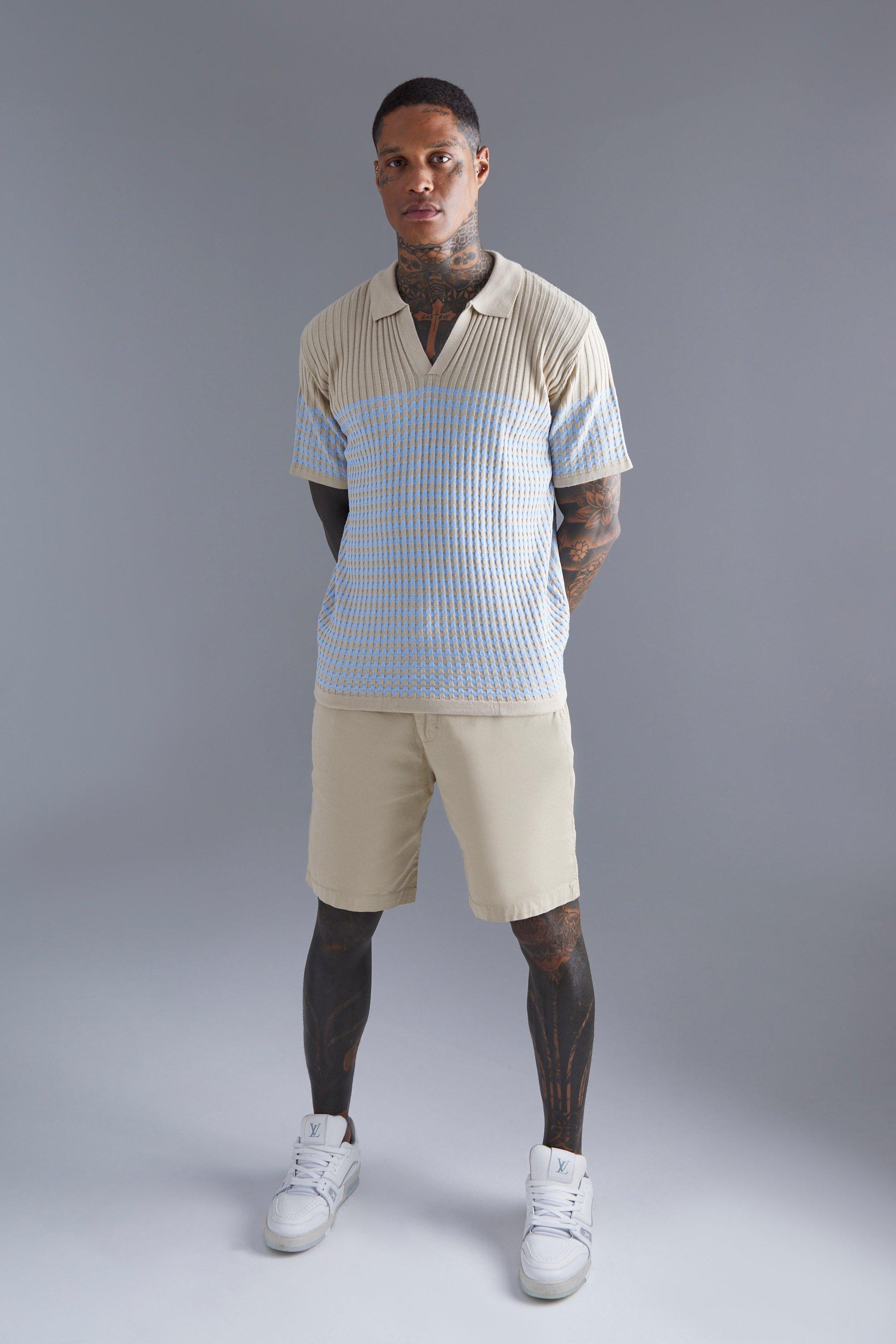 V Neck Striped Knitted Polo | boohoo