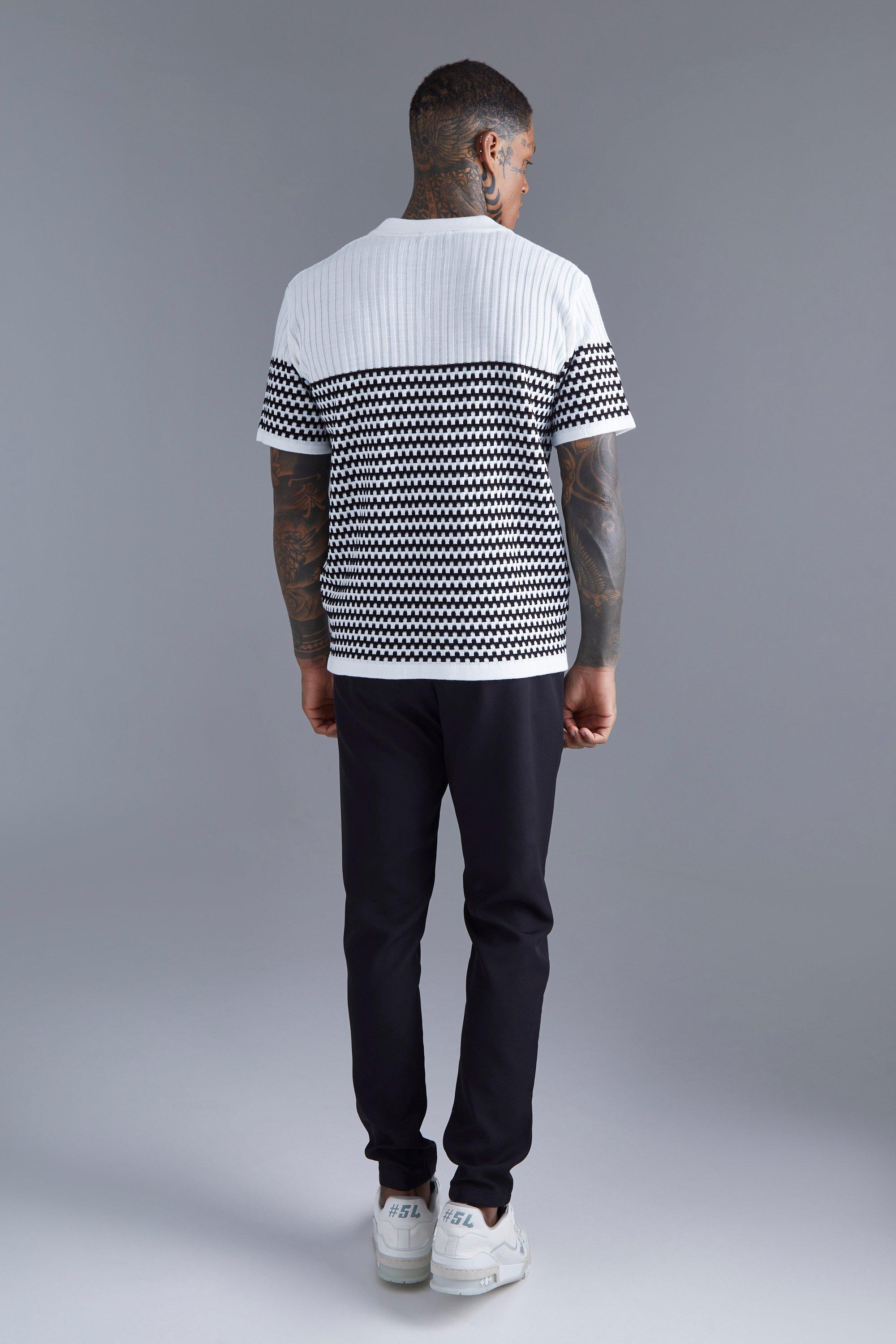 V Neck Striped Knitted Polo