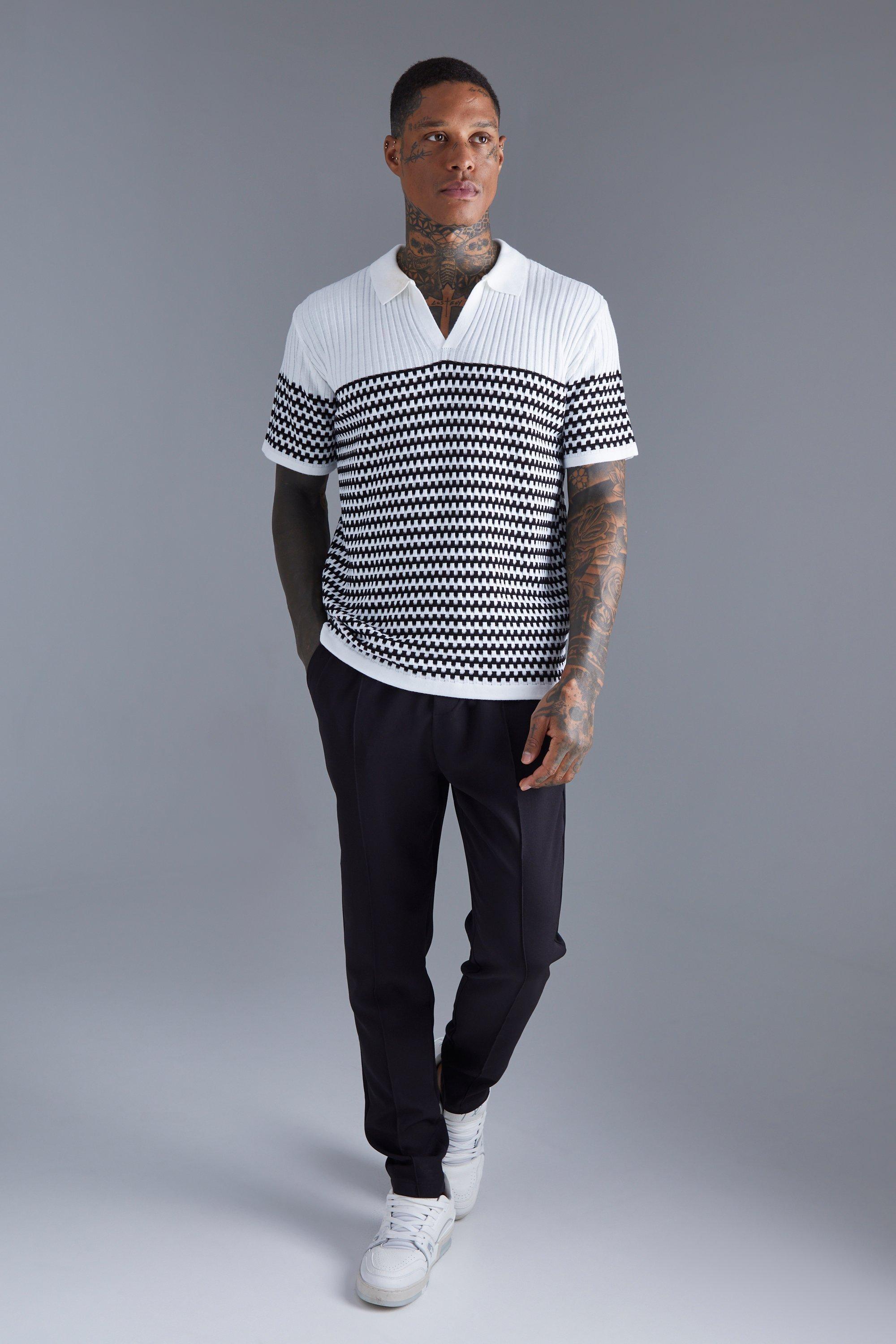 Grey and white shop striped polo shirt