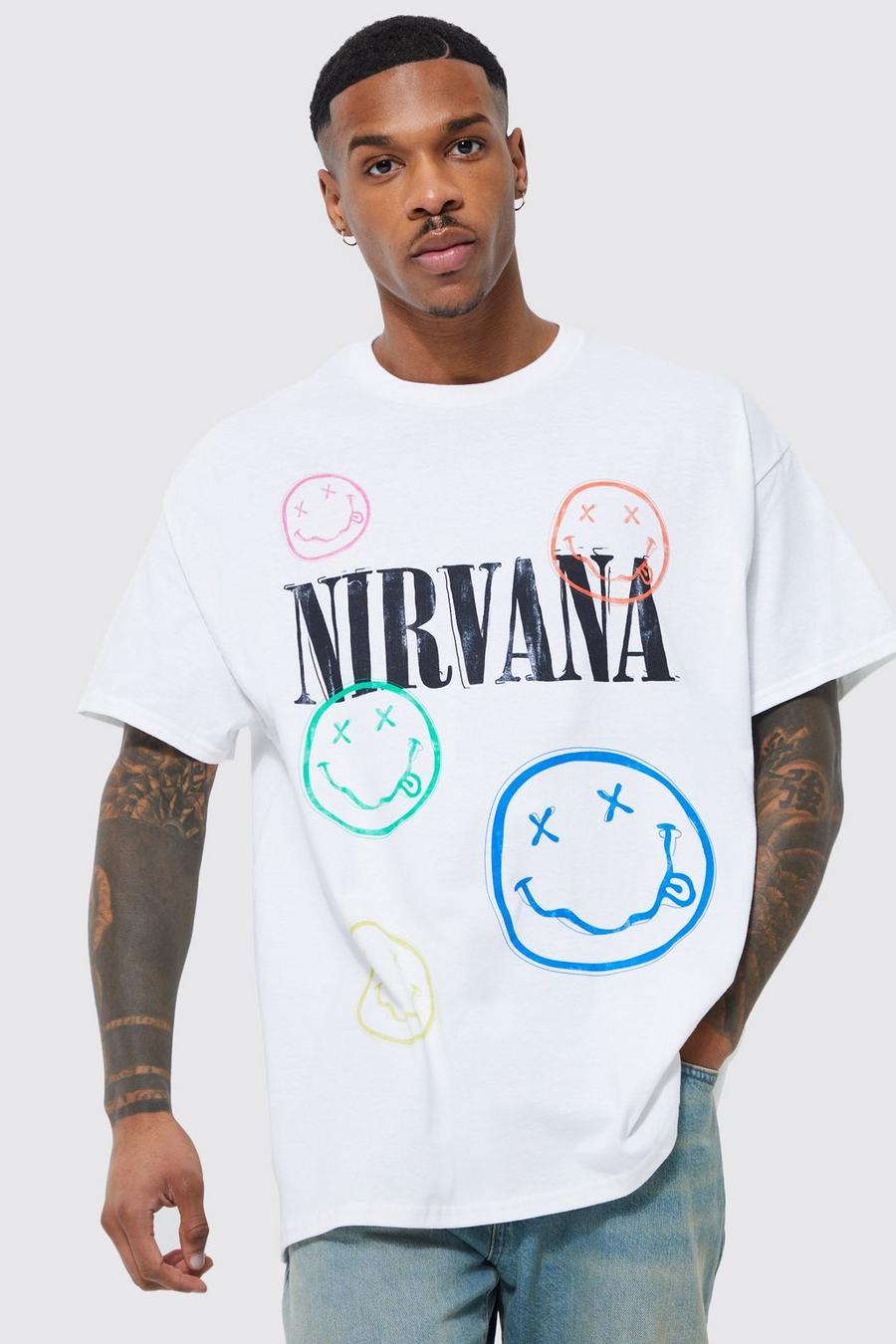 Oversize T-Shirt mit Nirvana-Print , White