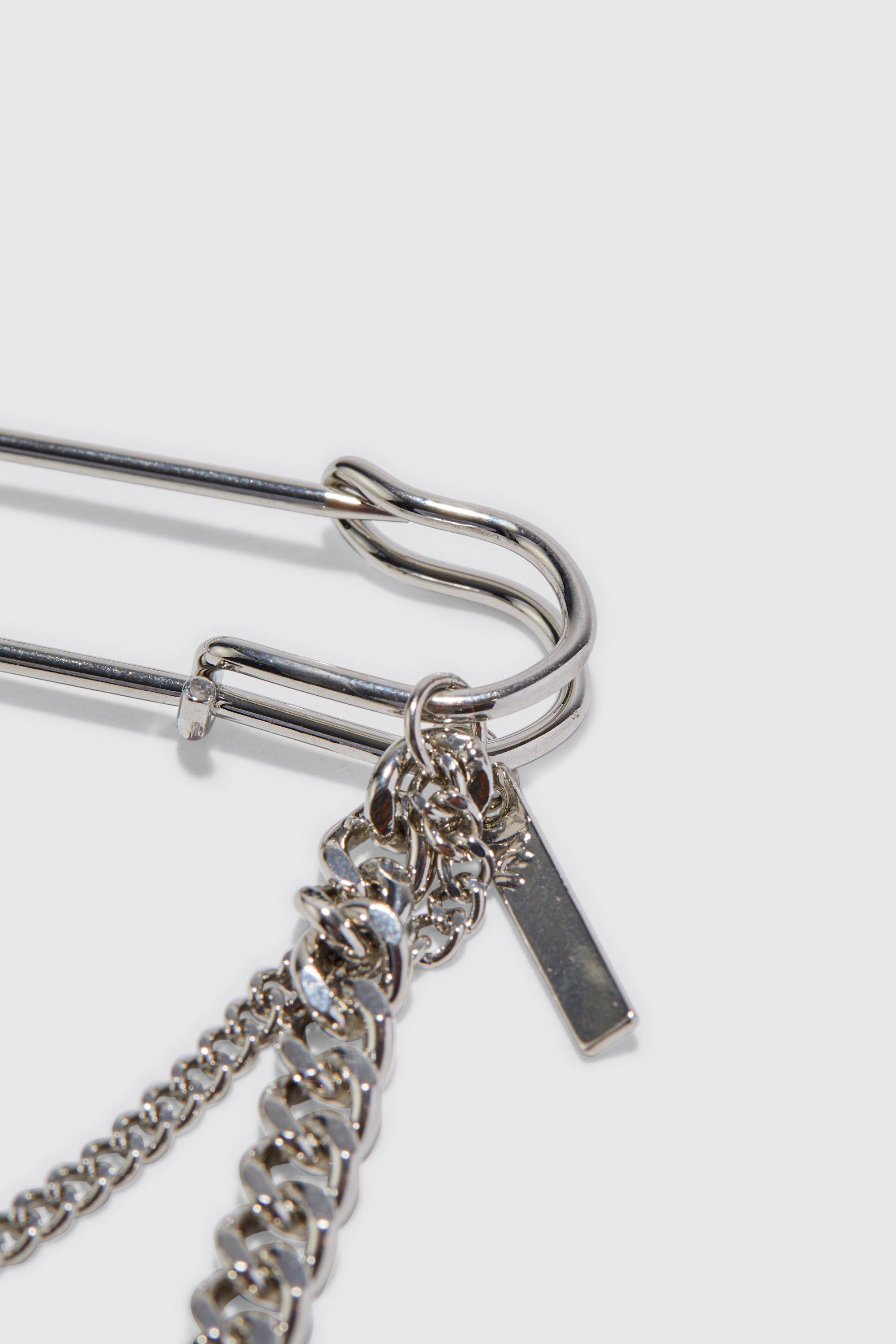 Safety Pin Chain Suit Brooch | boohoo
