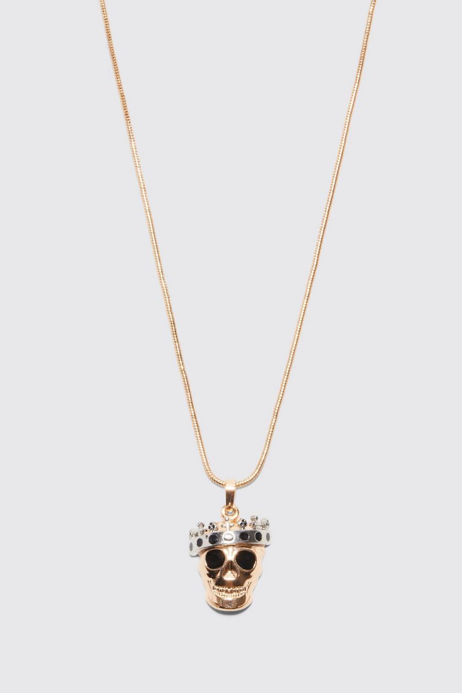 Skull Pendant Necklace, Gold metálicos