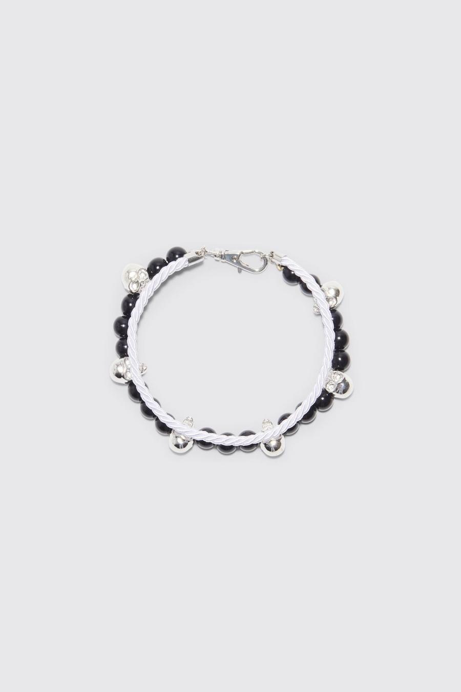 Skull Bead And Chain Bracelets, Silver