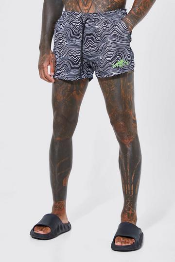 Short Length Wavey Embroidered Swim Shorts black