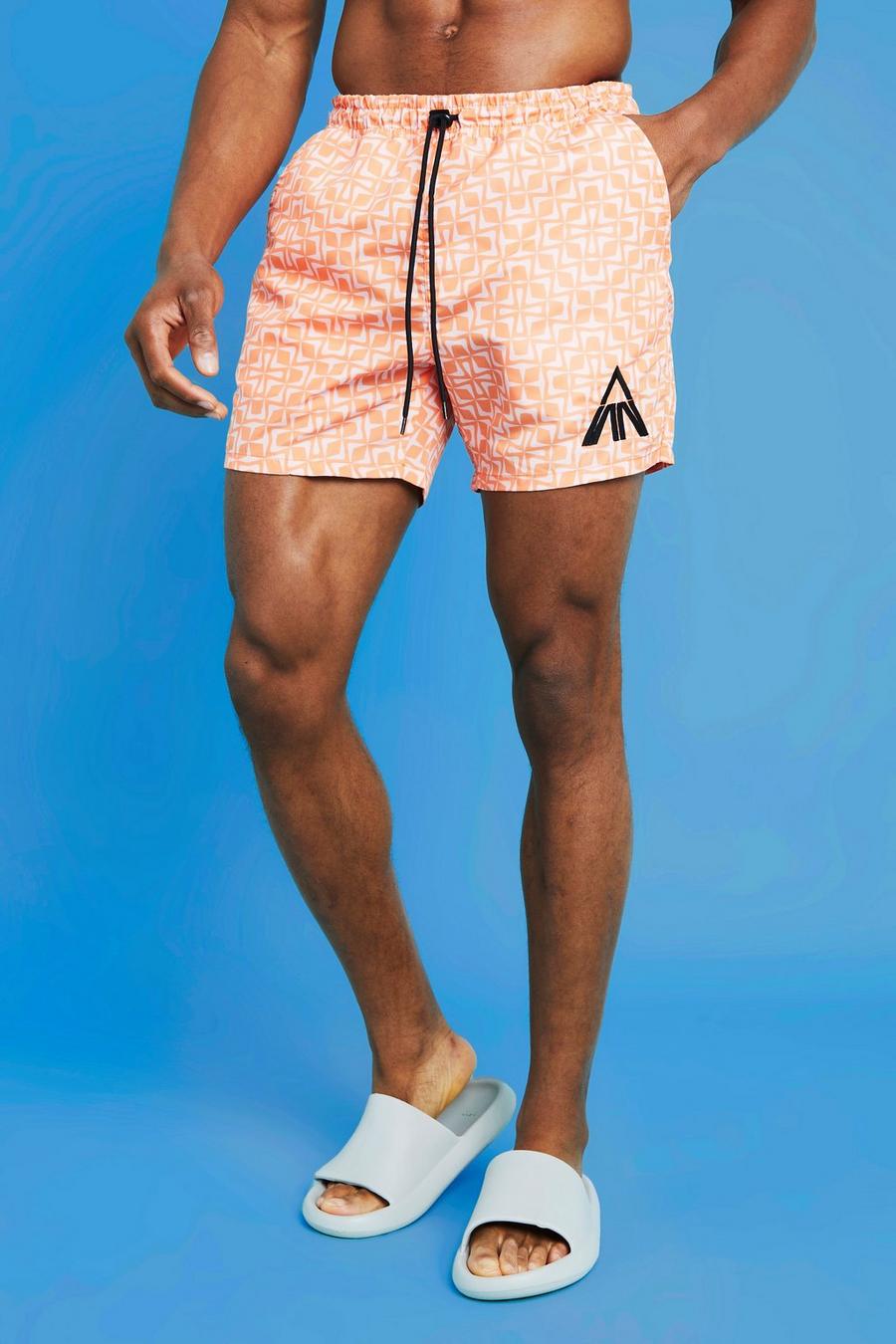 Multi Mid Length Geo Embroidered Swim Shorts image number 1