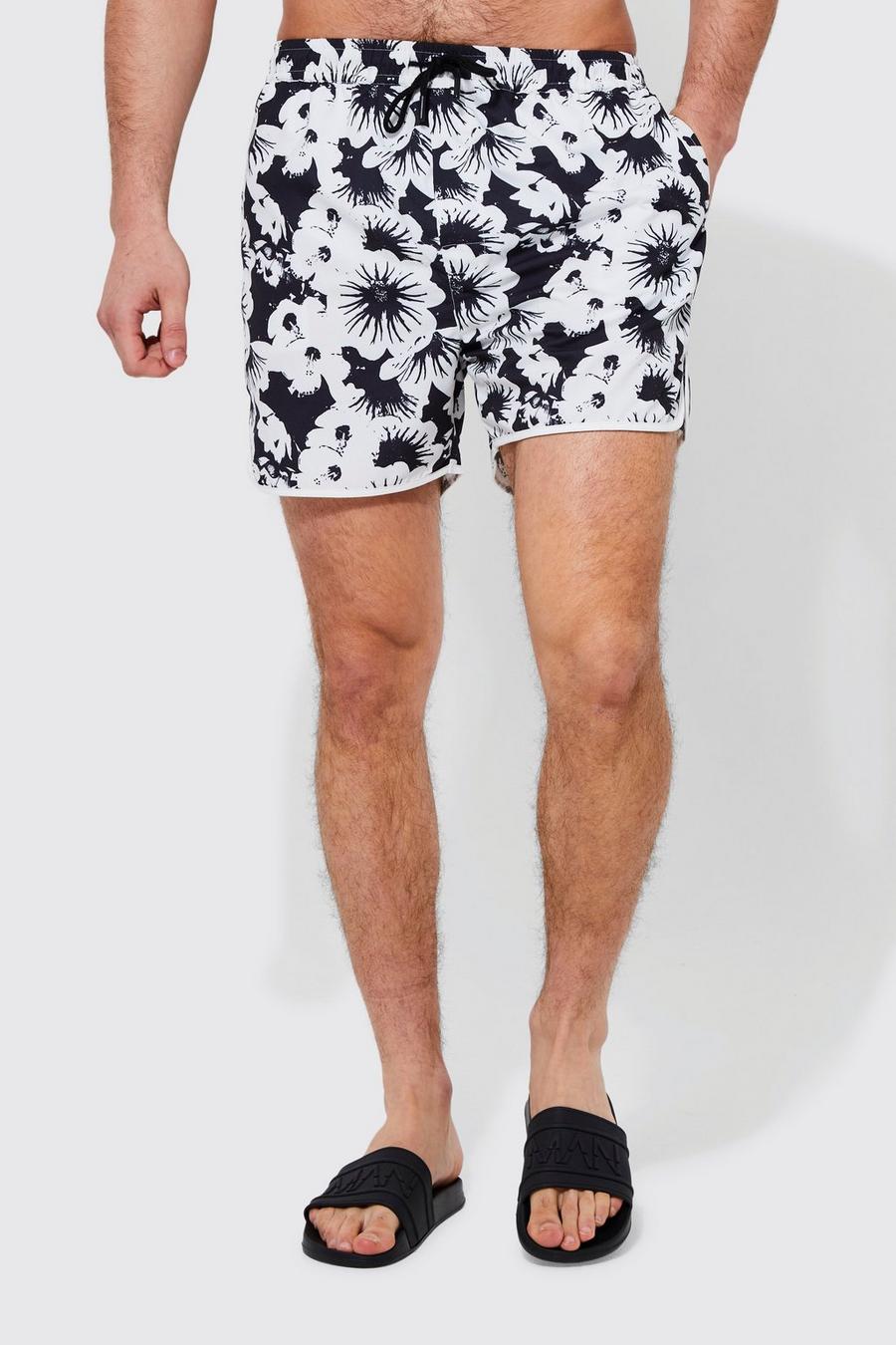 Black svart Tall Runner Floral Printed Swim Shorts