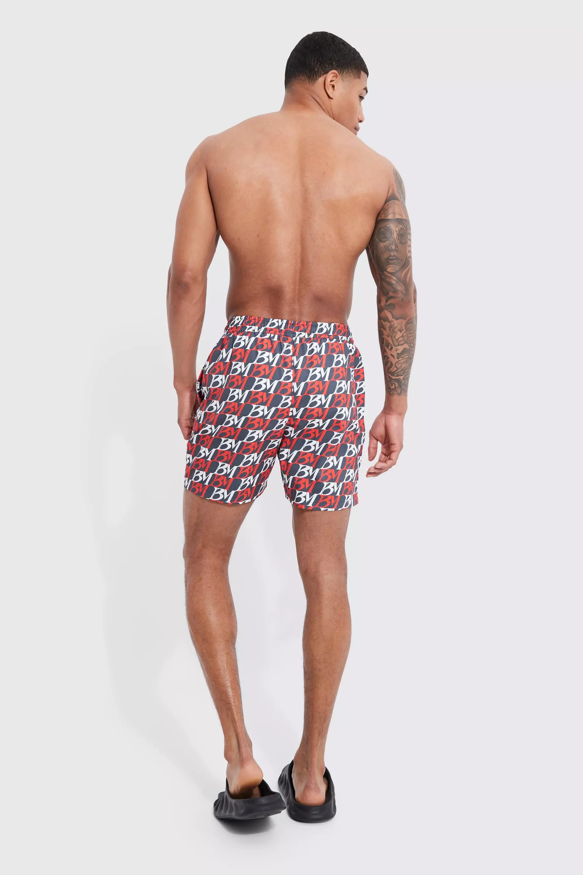 Mid Length B M Printed Swim Shorts
