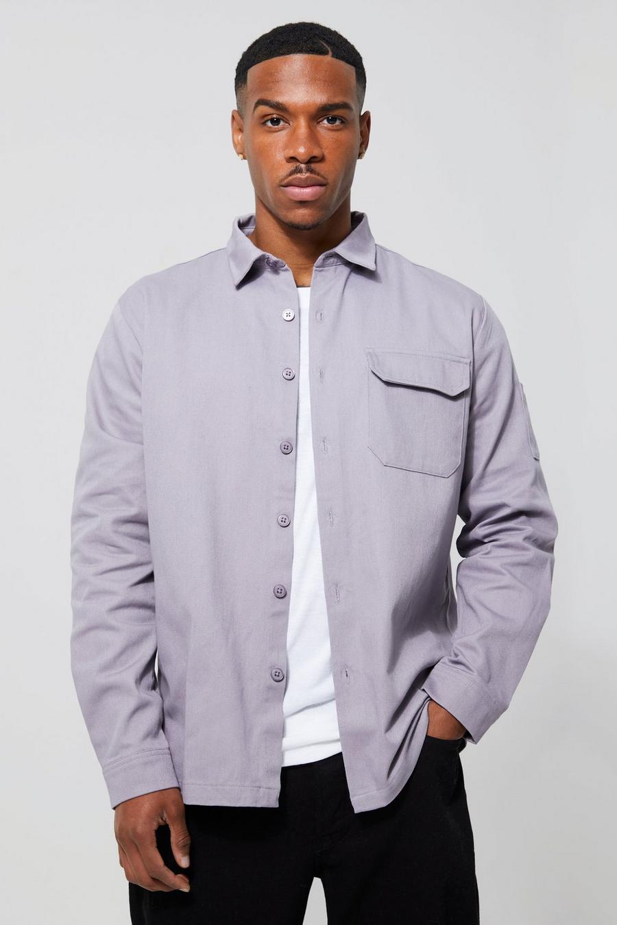 Grey Long Sleeve Twill Overshirt image number 1