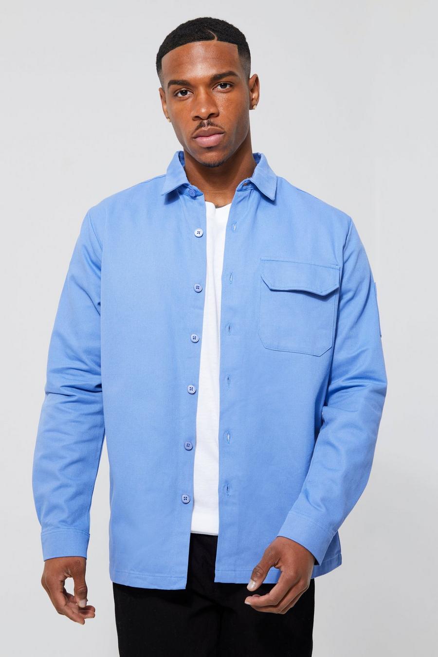 Blue Long Sleeve Twill Overshirt image number 1