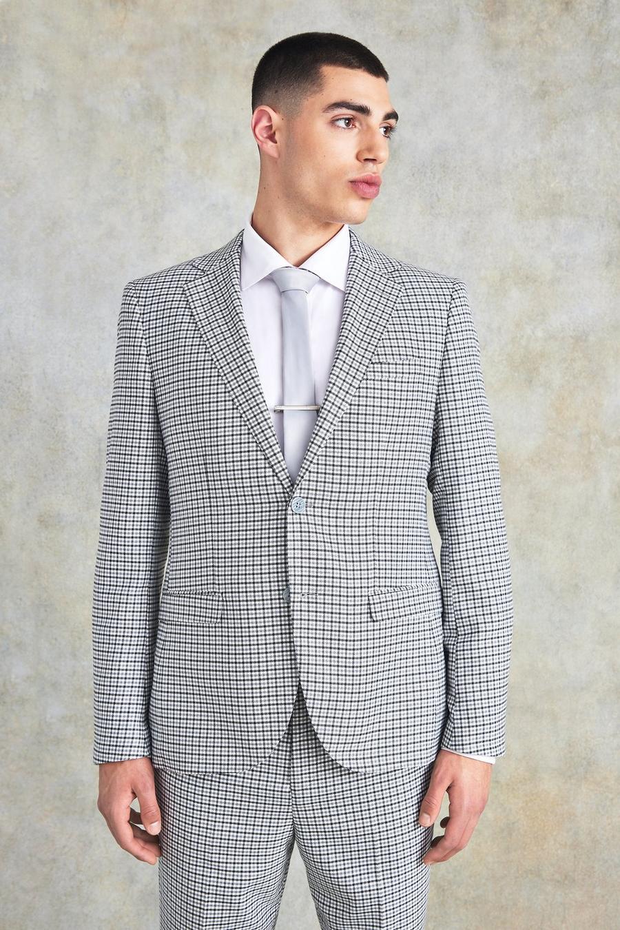 Light grey Slim Single Breasted Check Suit Jacket image number 1