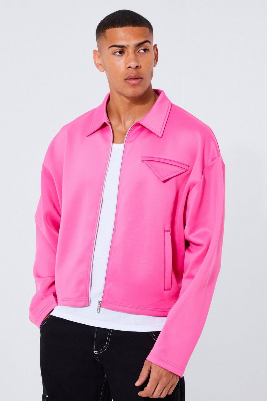 Hot pink Boxy Scuba Harrington Jacket image number 1