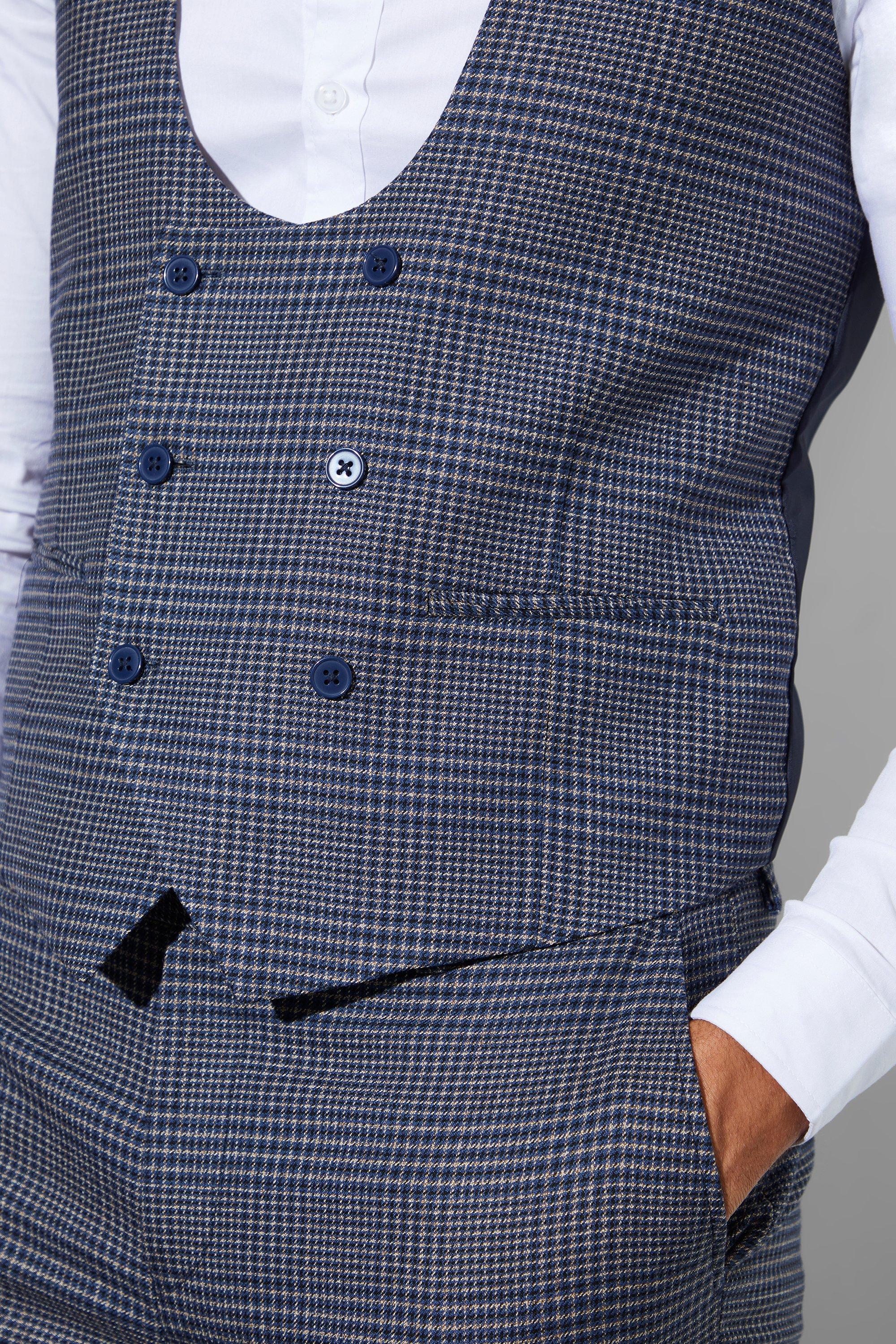 Navy hot sale check waistcoat