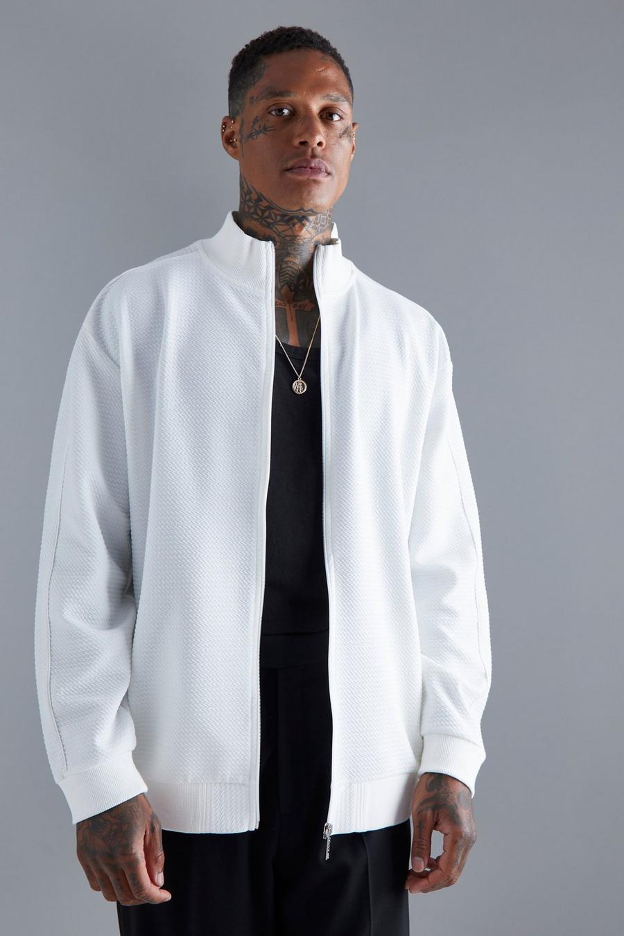Ecru blanc Oversized Textured Funnel Neck Jacket 