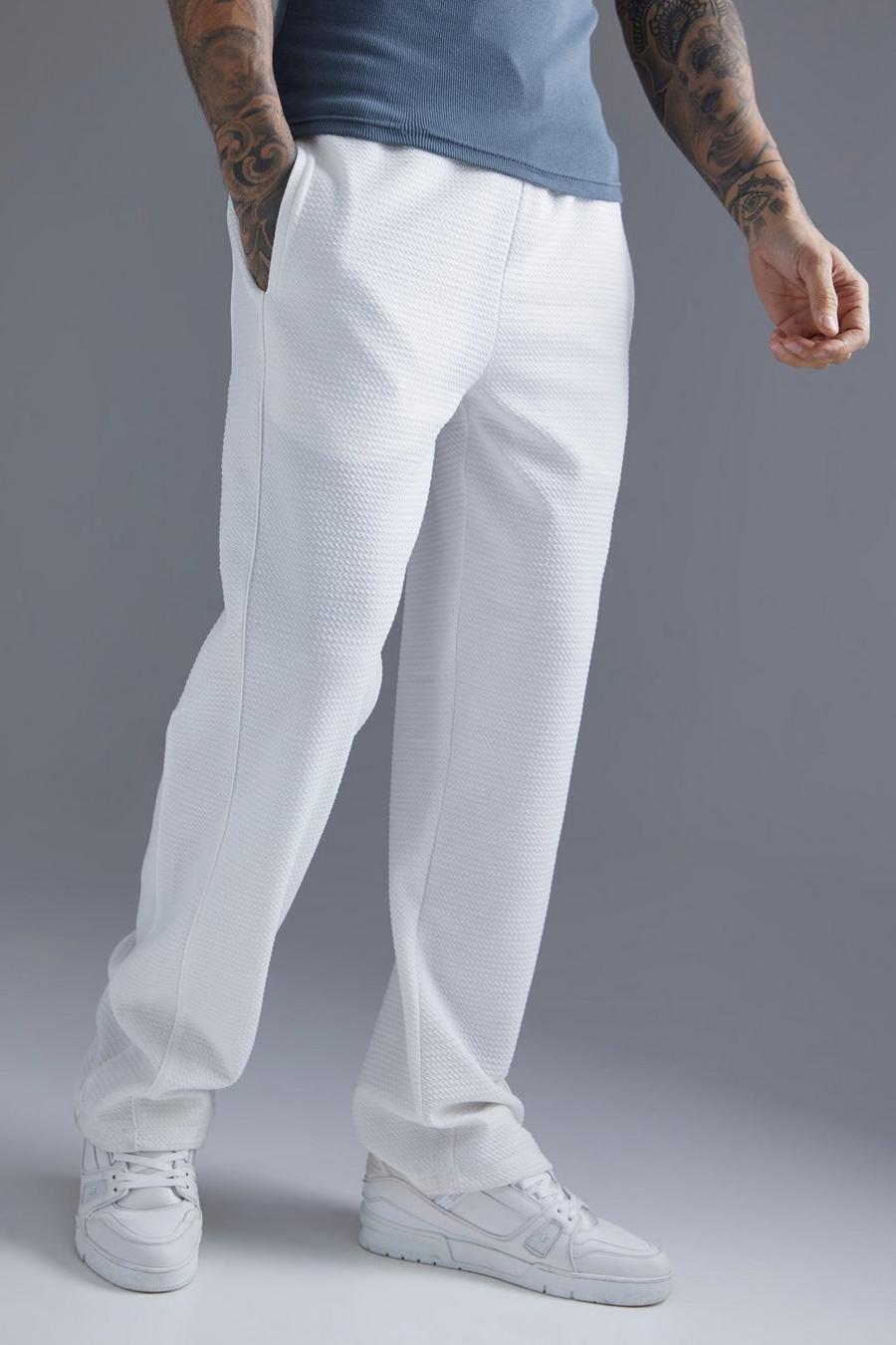 Ecru white Relaxed Fit Textured Jogger