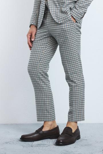 Skinny Cropped Checked Suit Trousers beige