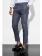 Navy Skinny Fit Cropped Check Suit Trousers