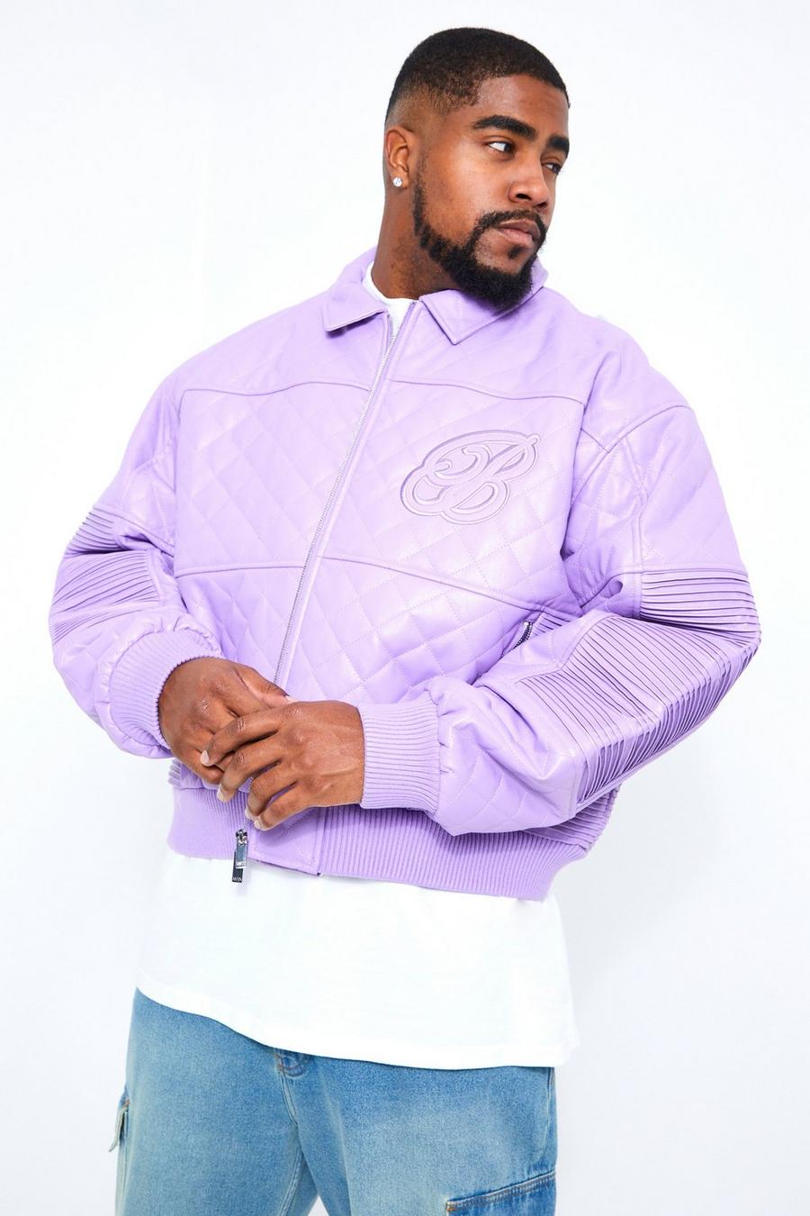 Lilac Plus Boxy Fit Pu Quilted Collared Bomber image number 1