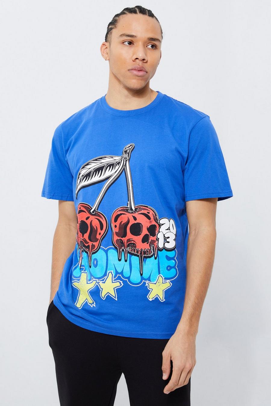 Cobalt blue  Tall Oversized Cherry Skull Graphic T-shirt