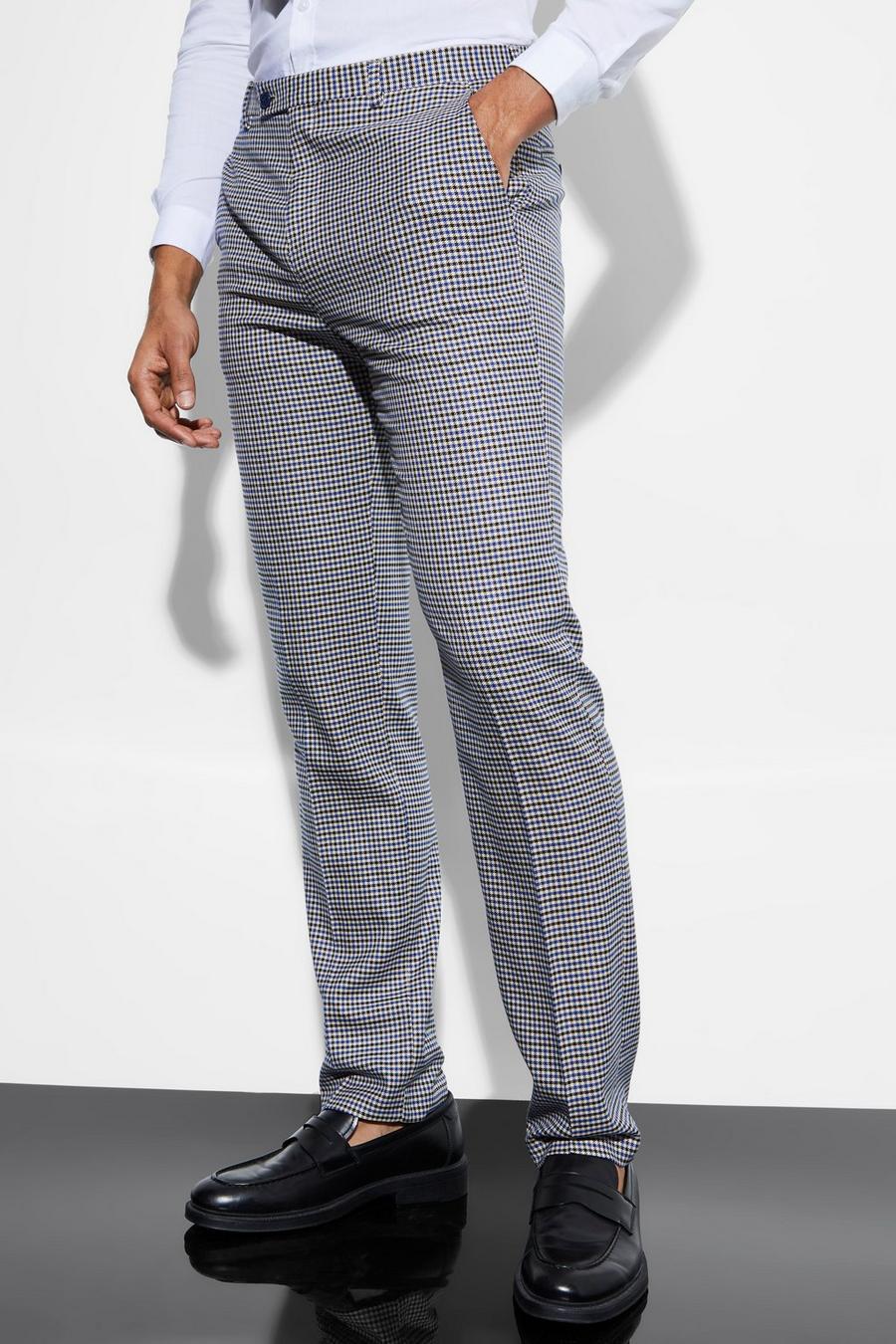 Blue Straight Leg Check Suit Trousers image number 1