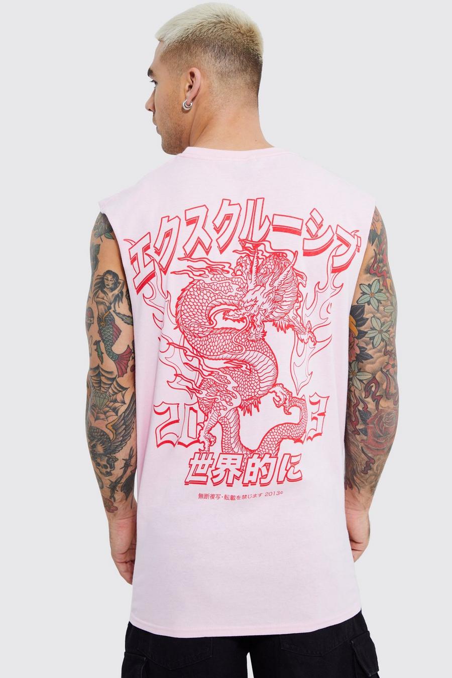 Pink rosa Oversized Dragon Graphic Tank