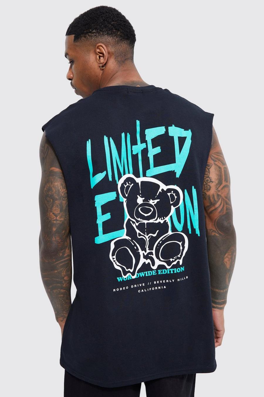 Black Oversized Teddy Graphic Tank image number 1