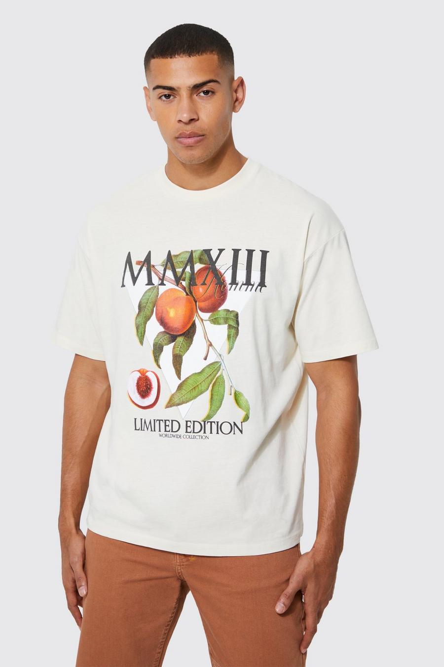 Camiseta oversize con estampado gráfico, Ecru blanco