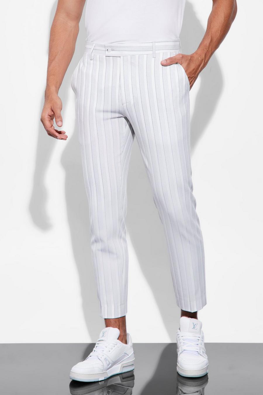 White Slim Crop Stripe Tailored Trouser image number 1