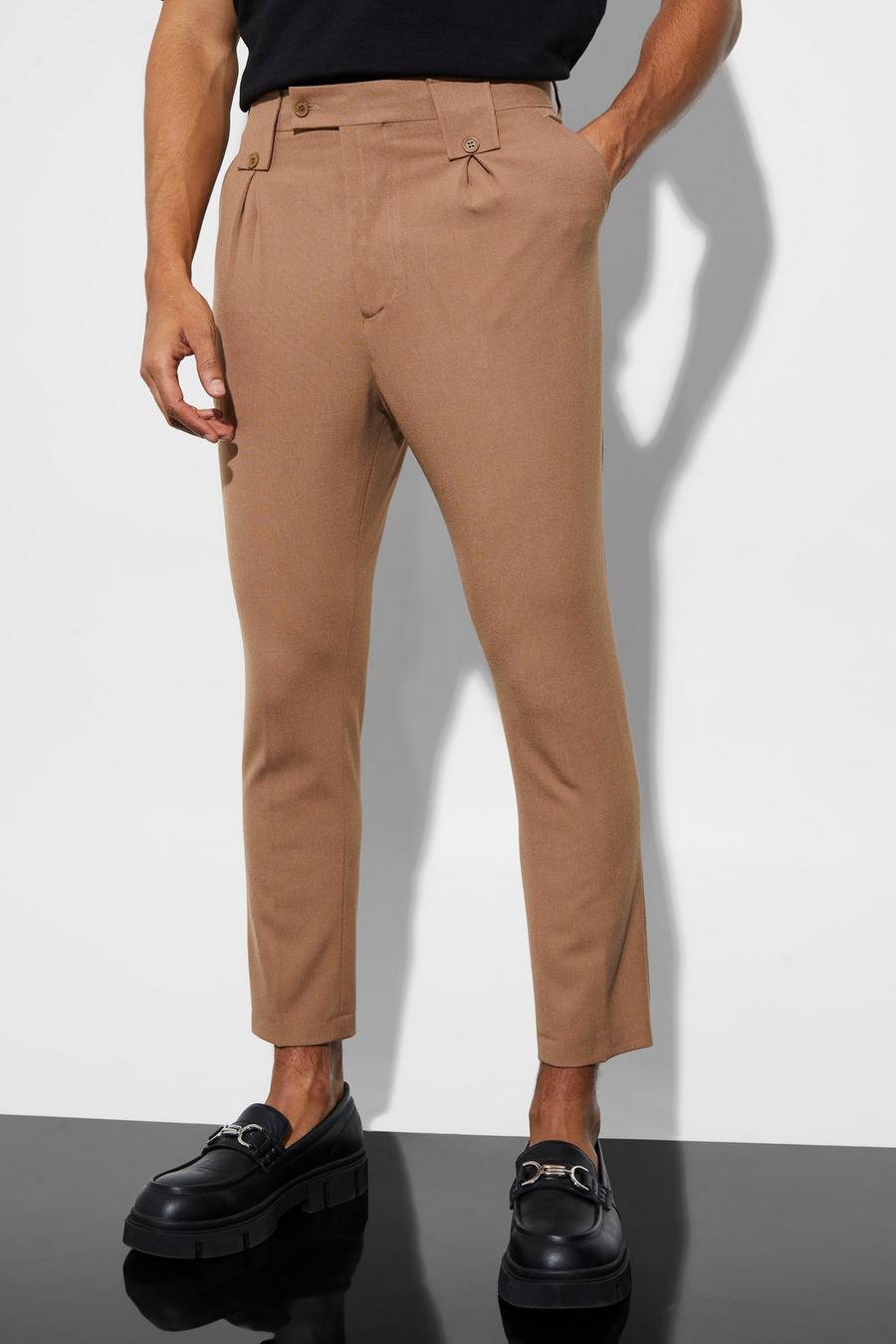 Brown Tapered High Rise Trouser With Belt Loops