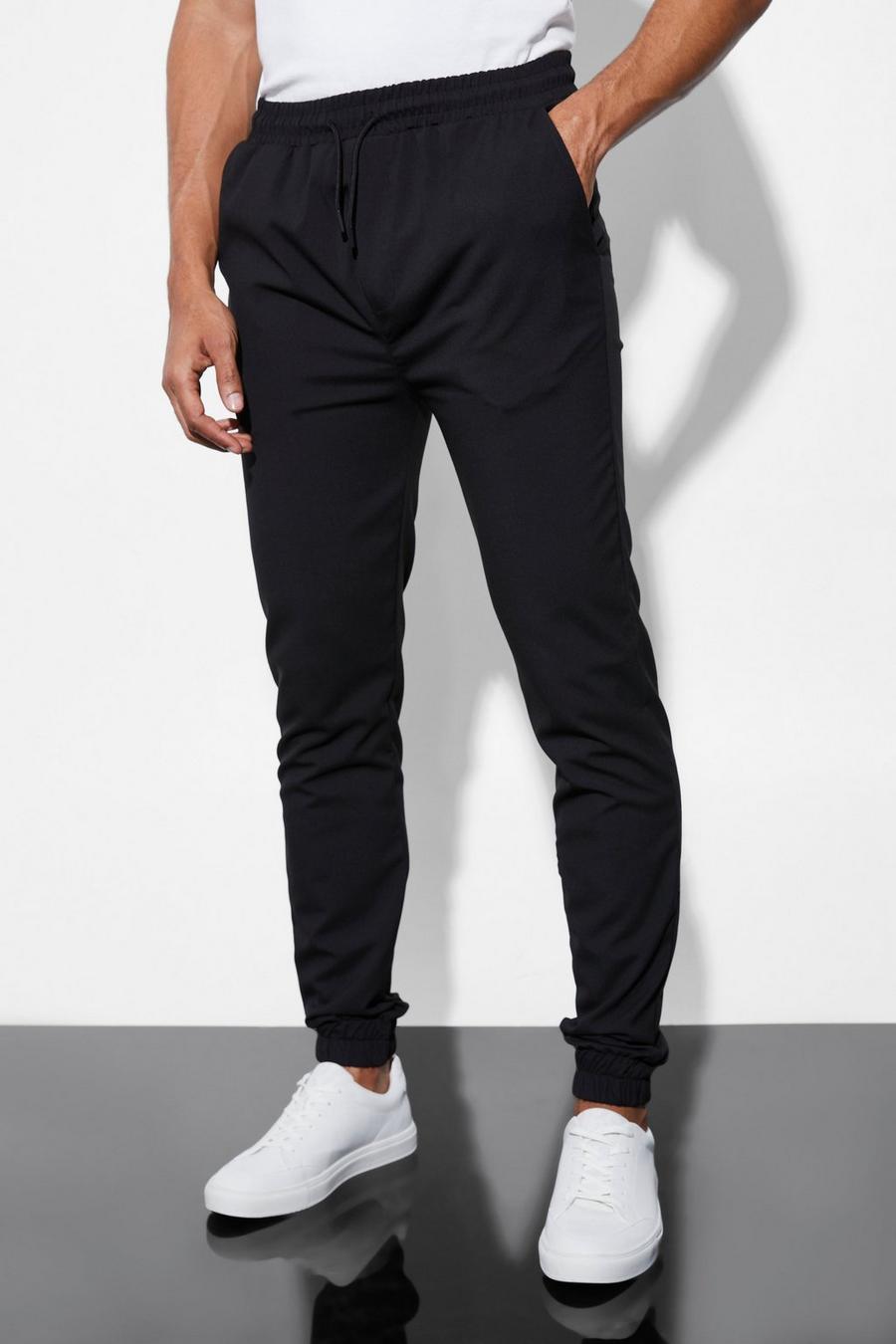 Pantaloni Slim Fit elasticizzati con polsini alle caviglie, Black negro
