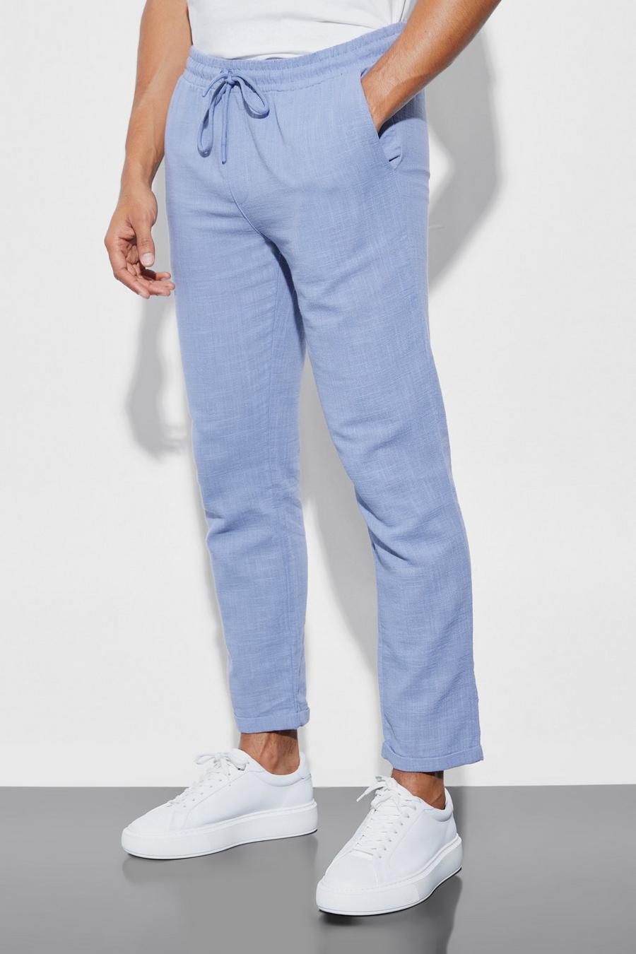 Light blue blau Elasticated Slim Crop Tailored Trouser