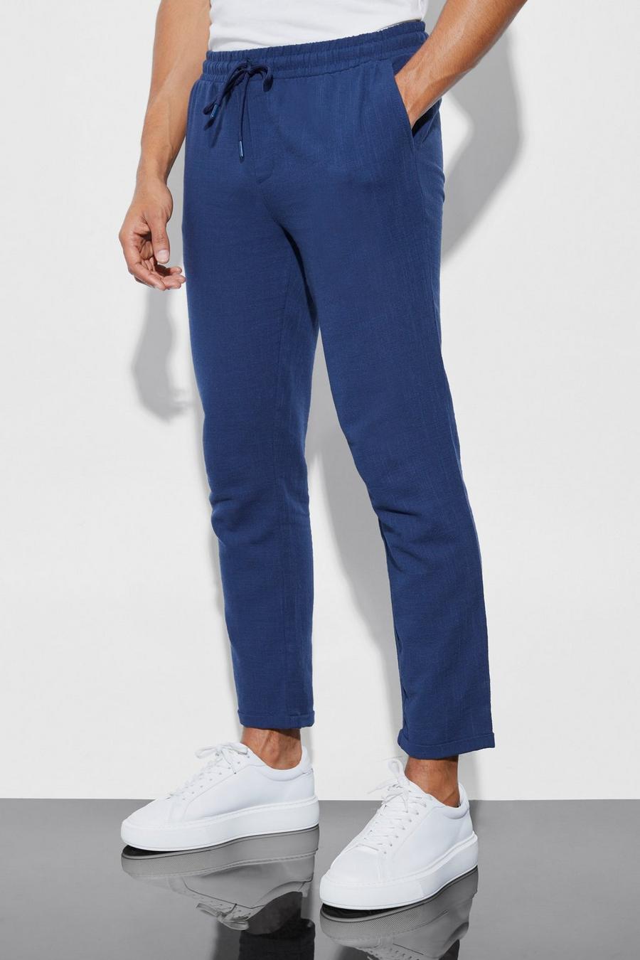 Navy marinblå Elasticated Slim Crop Tailored Trouser