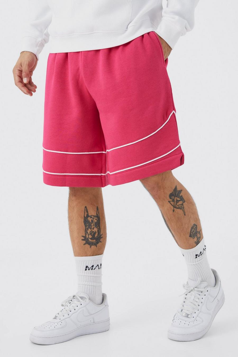 Pink Oversized Mid Length Piping Notch Hem Short   image number 1