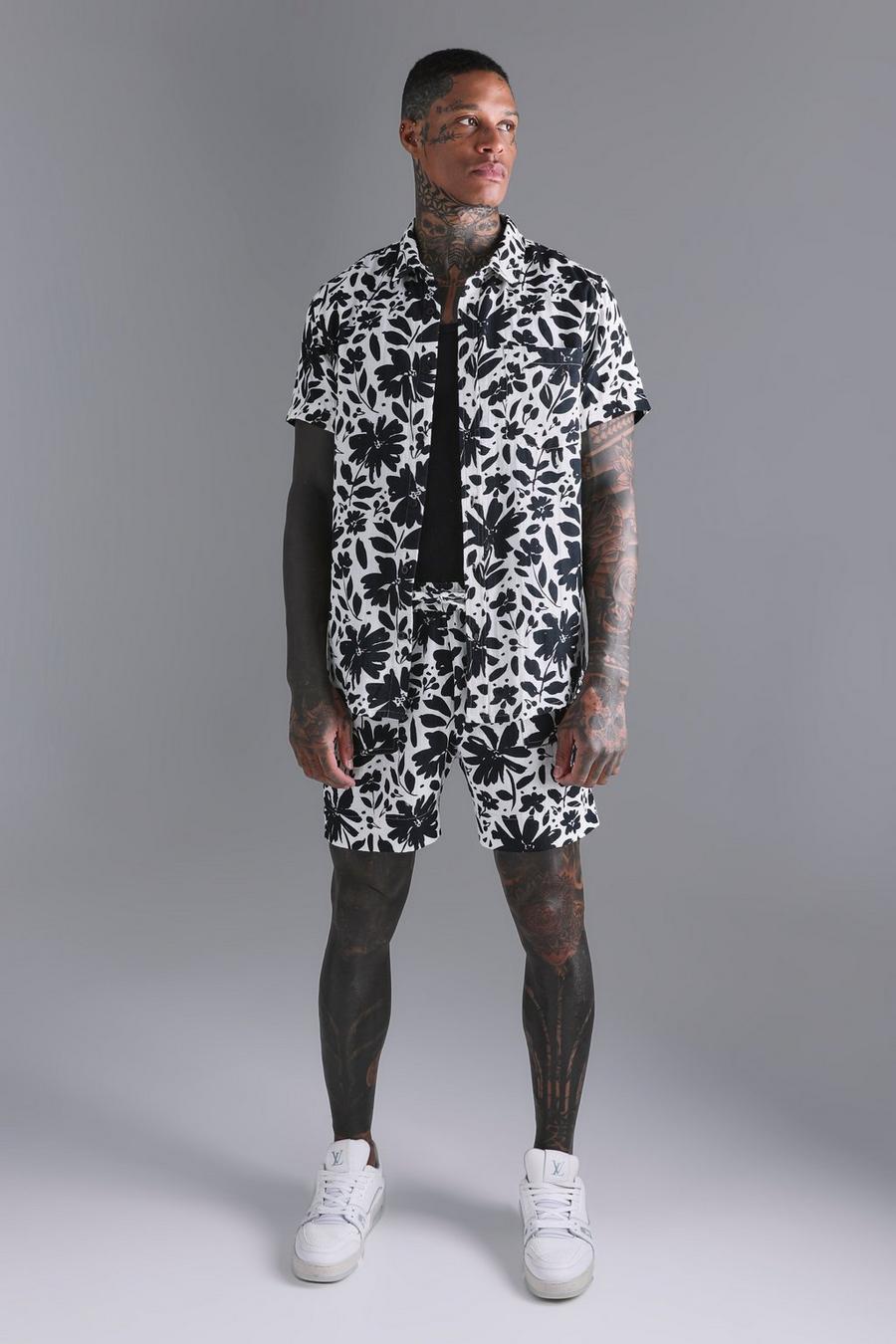 Kurzärmliges Baumwoll-Hemd und Shorts mit Print, Multi