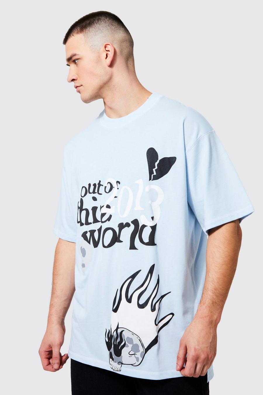 Light blue Tall Oversized Contrast Stitch Graphic T-shirt