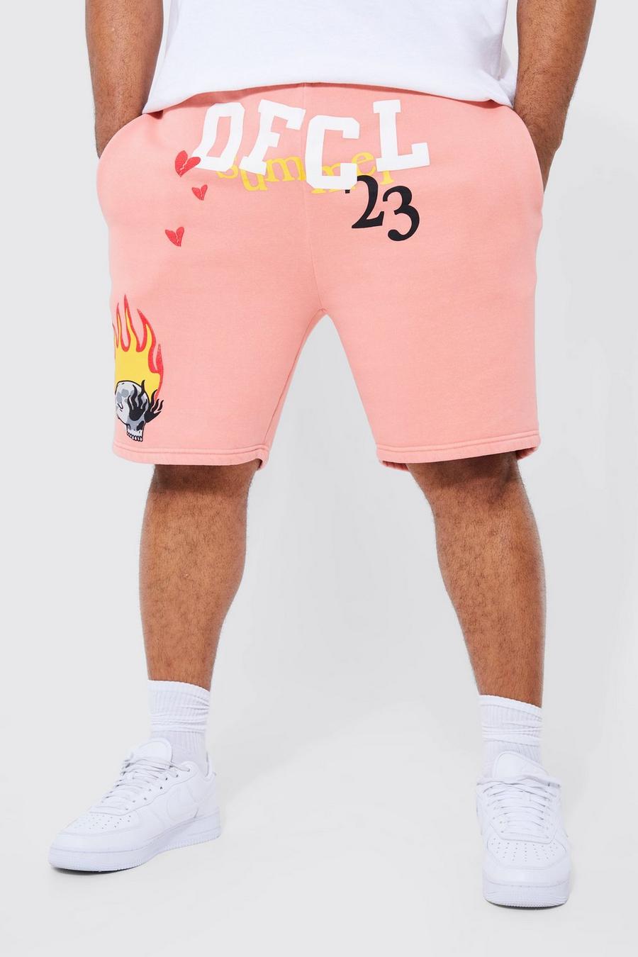 Light pink Plus Loose Fit Ofcl Flame Graphic Shorts image number 1
