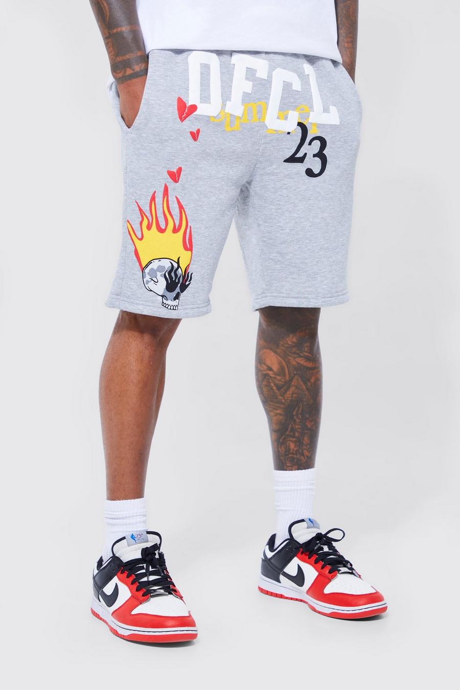 Grey Loose Fit Ofcl Flame Graphic Shorts image number 1