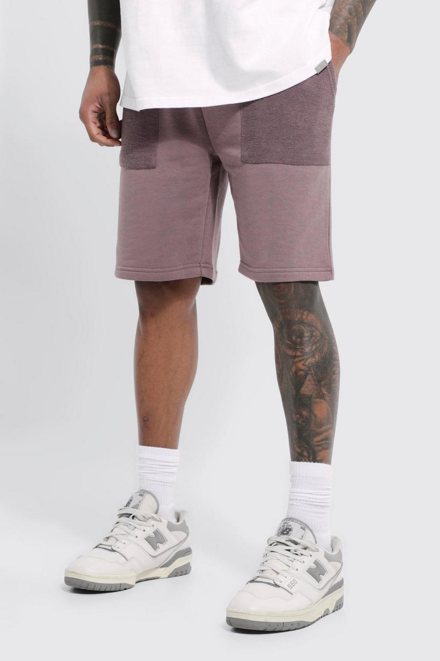 Mauve Loose Fit Mid Length Reverse Loopback Panel Short image number 1