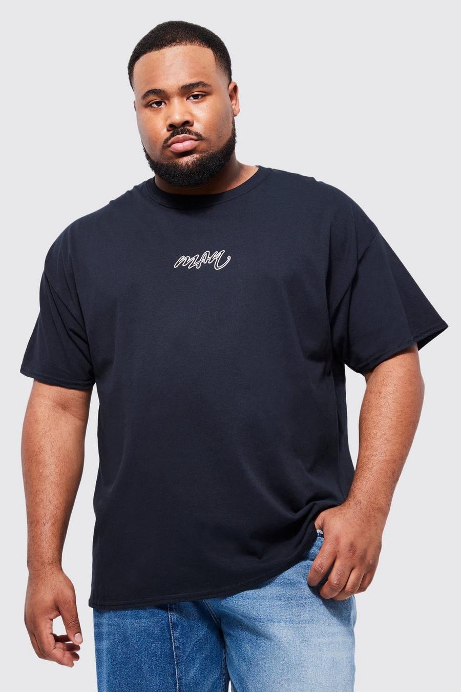 Black Plus Man Script Embroidered T-shirt image number 1