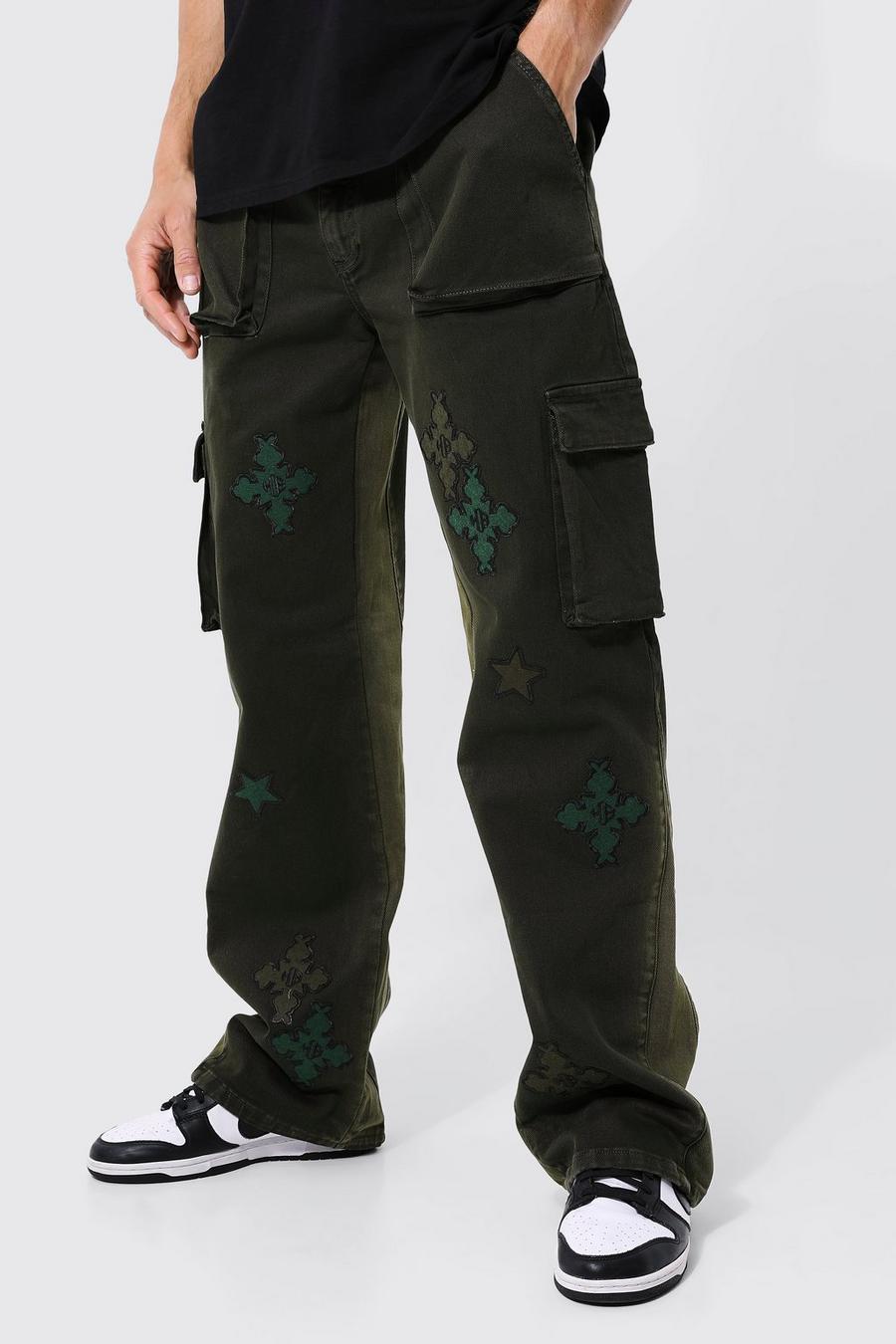 Khaki Tall Fixed Waist Relaxed Applique Cargo Trouser  image number 1