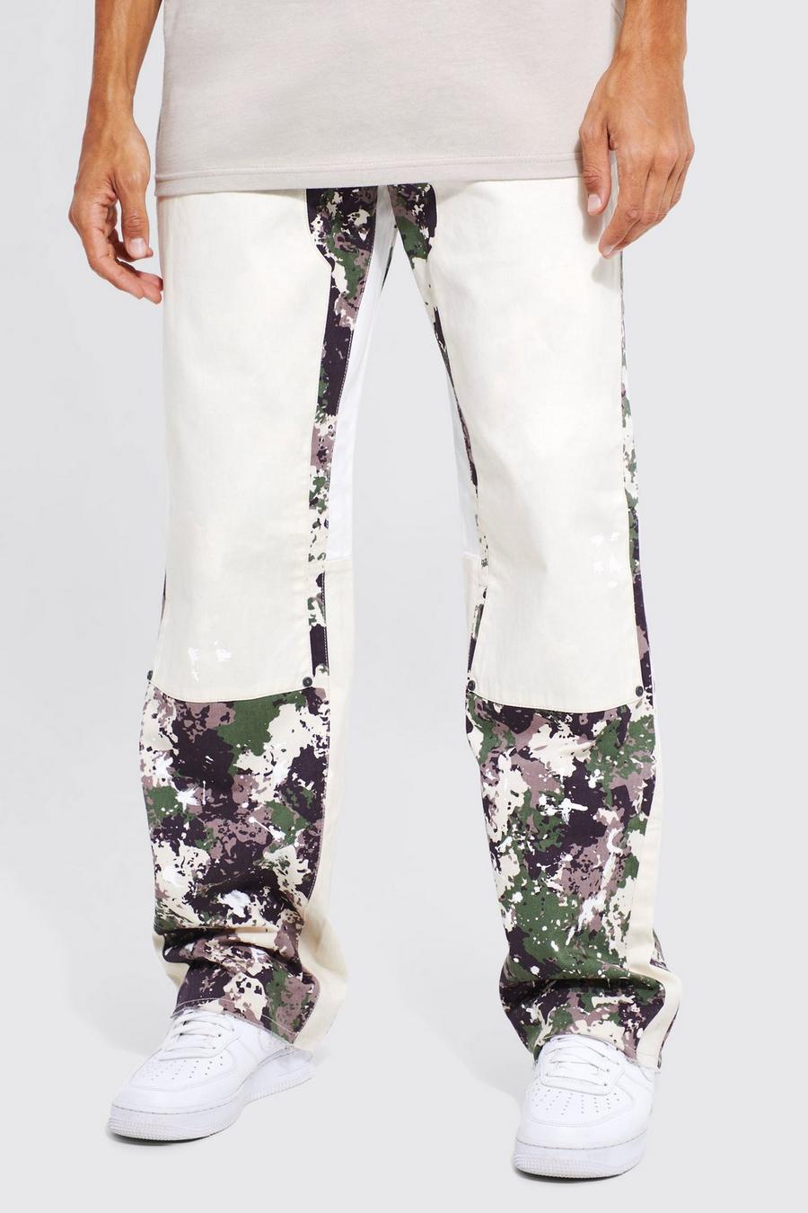 Pantaloni fissi Tall rilassati in fantasia militare con pannelli stile Carpenter, Khaki caqui image number 1