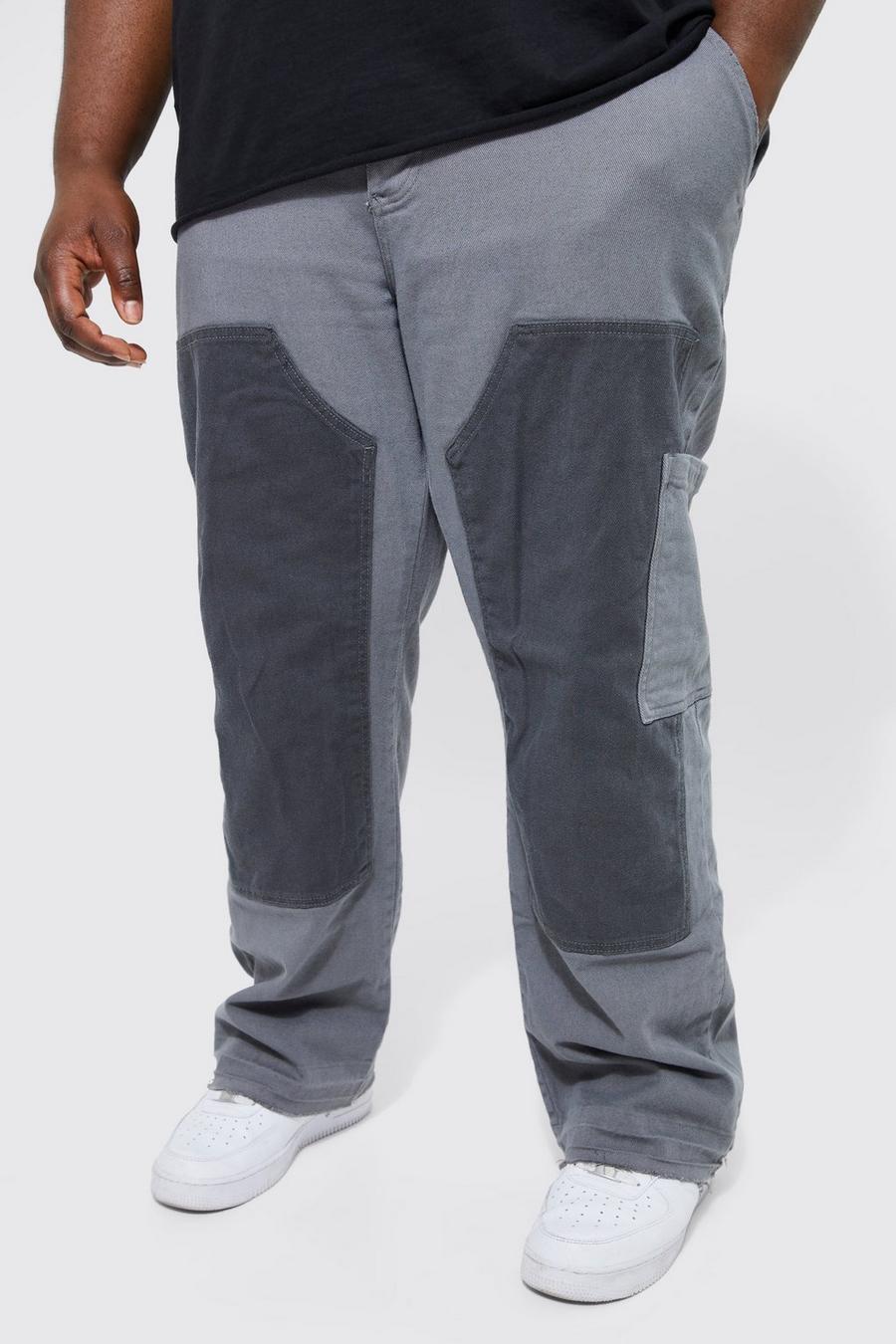 Light grey grå Plus Fixed Waist Washed Carpenter Trouser 