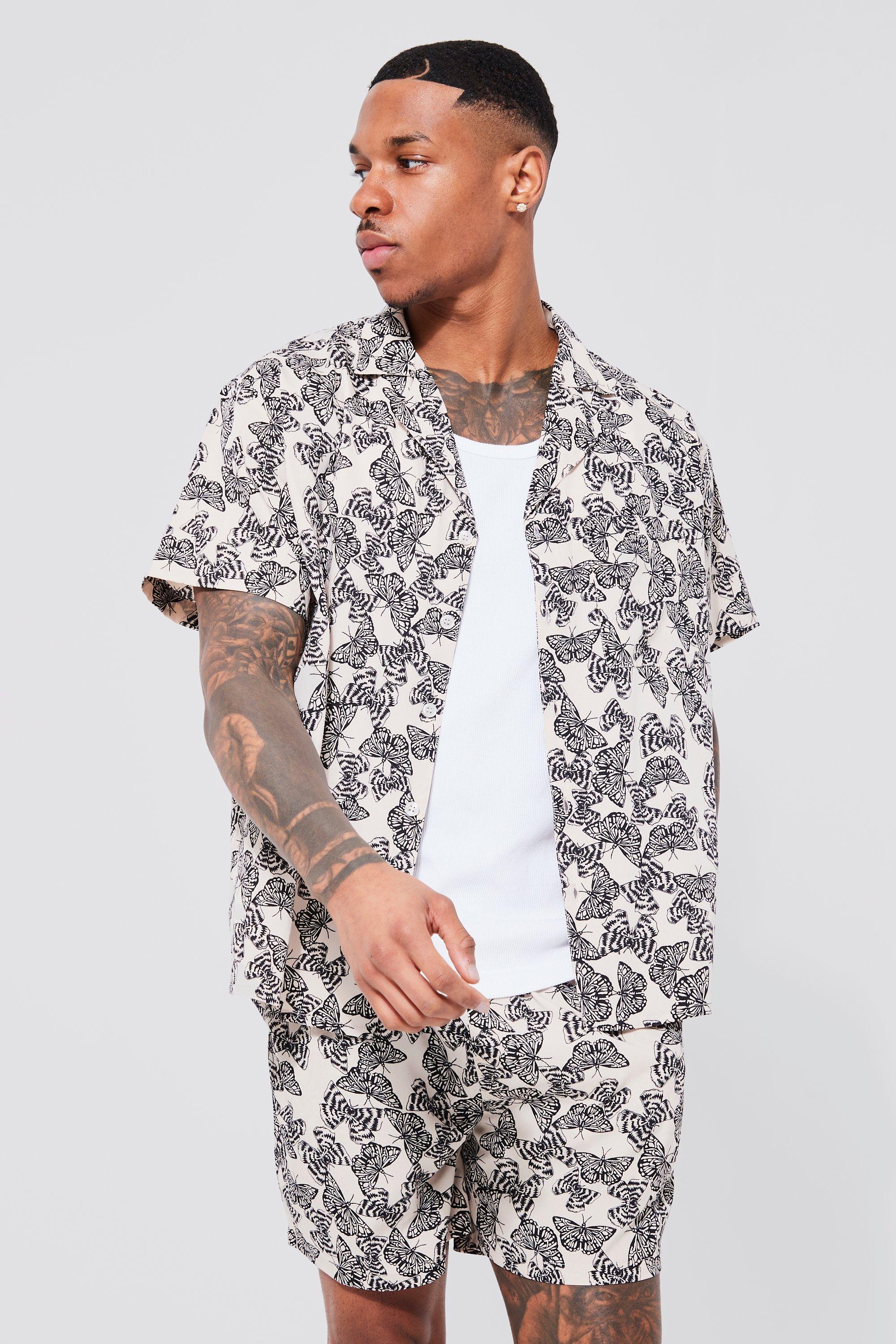 Mens matching print on sale shirt and shorts