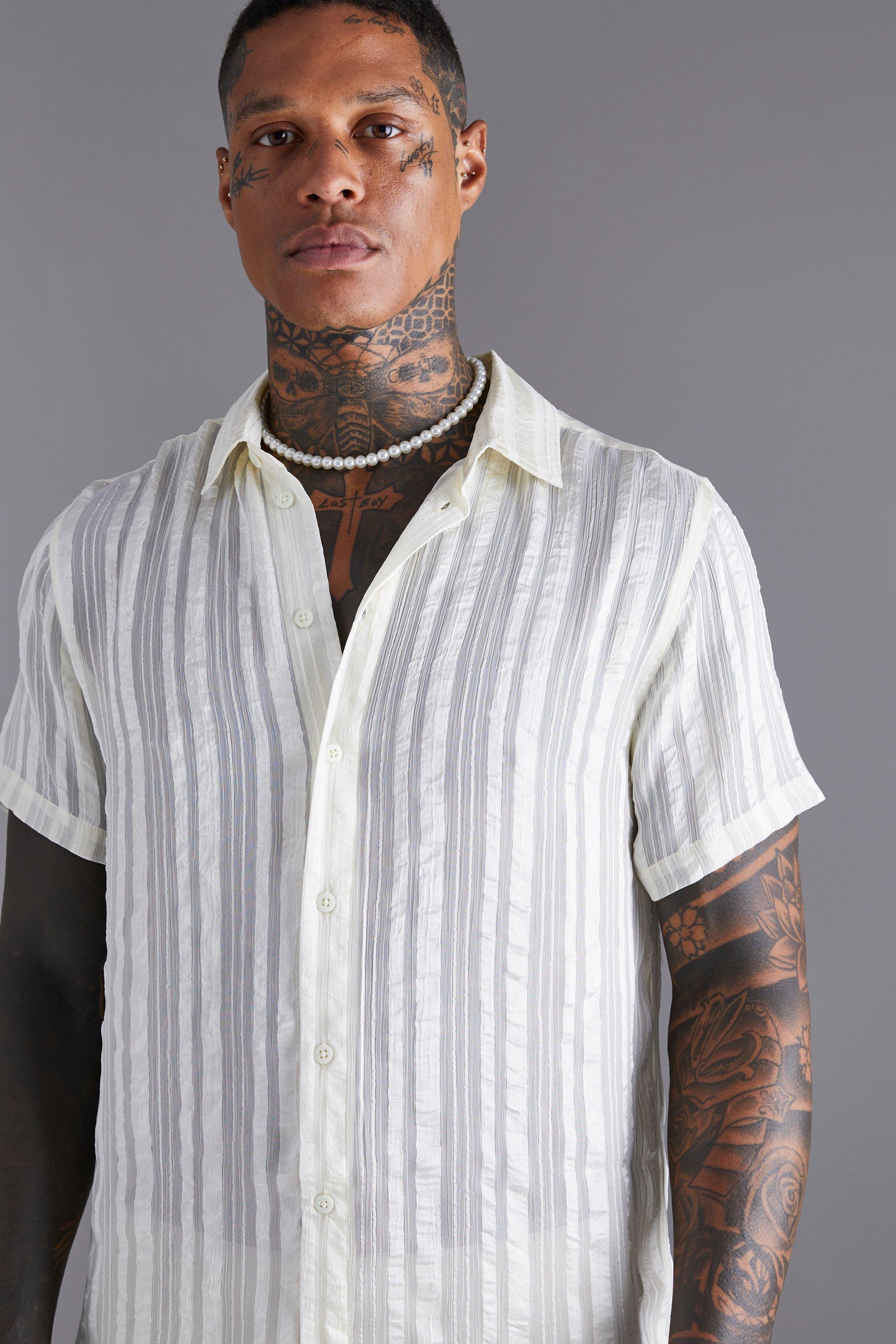 Short Sleeve Sheer Stripe Shirt | boohoo