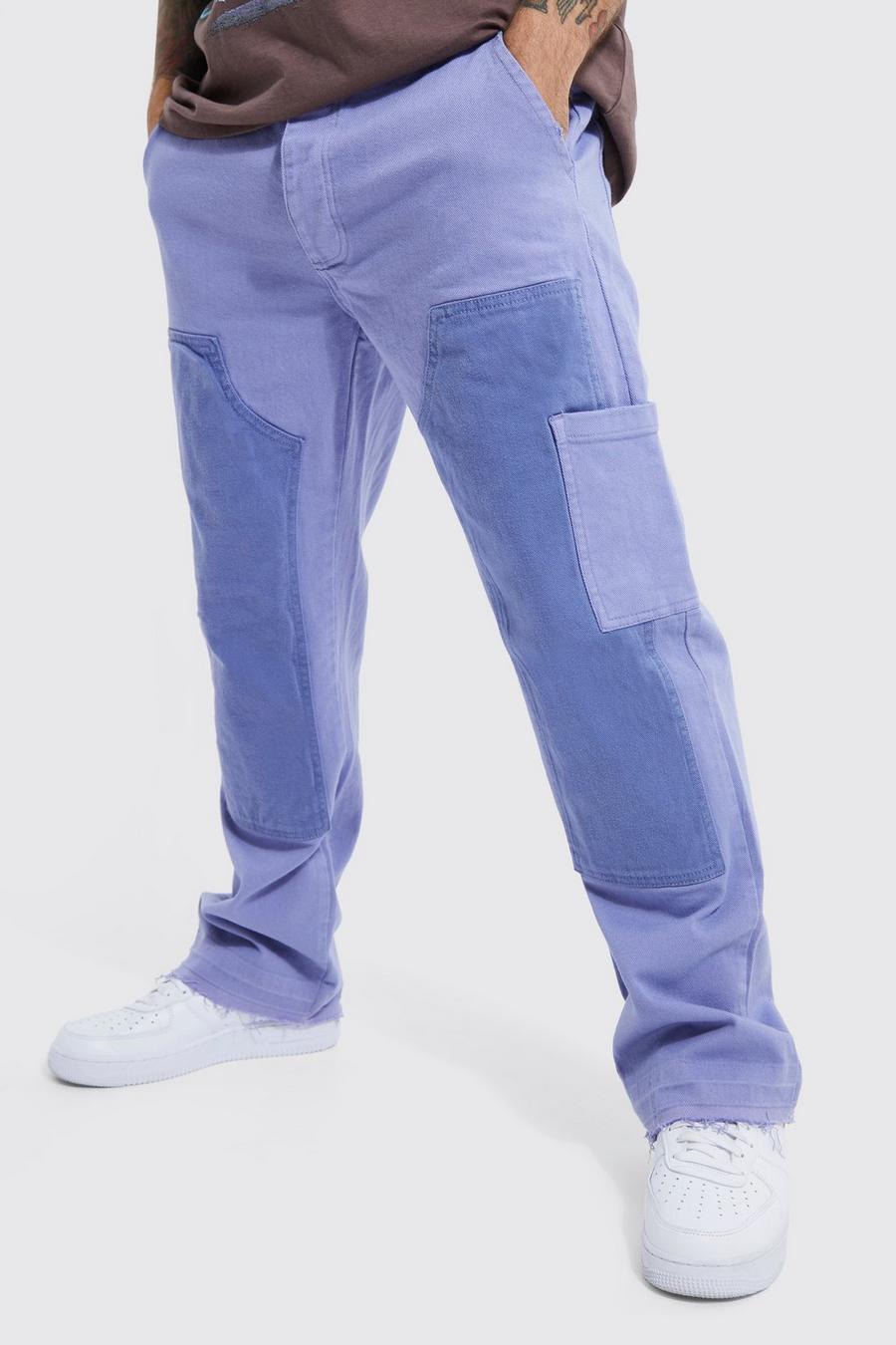 Lilac purple Fixed Waist Washed Carpenter Trouser 