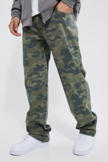 Fixed Waist Relaxed Washed Camo Trouser khaki