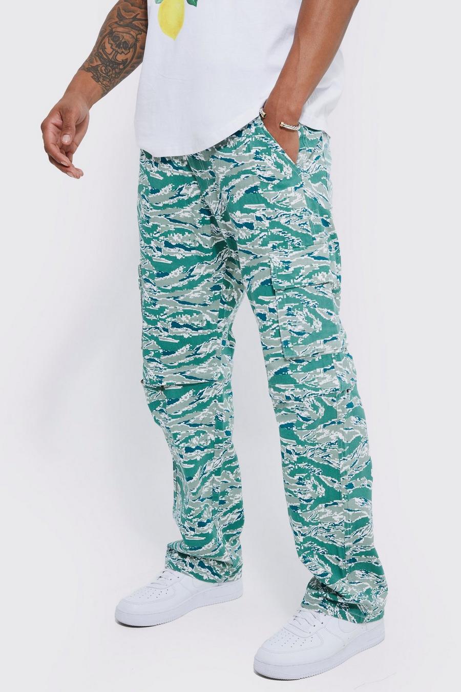 Pantaloni Cargo rilassati in fantasia militare con vita fissa, Light grey image number 1